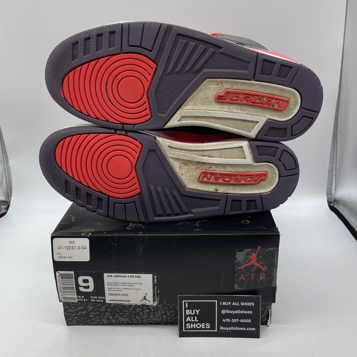 Size 9 - Air Jordan 3 Retro Crimson (136064-005)