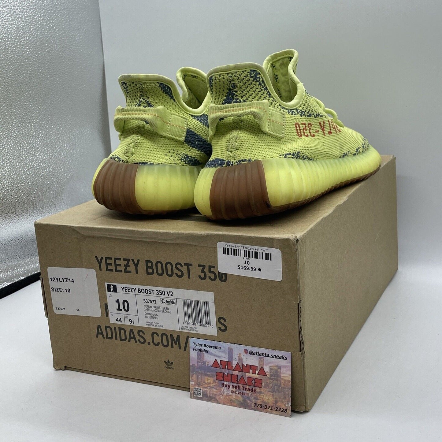 Size 10 - adidas Yeezy Boost 350 V2 Low Semi Frozen Yellow Red Brown (B37572)