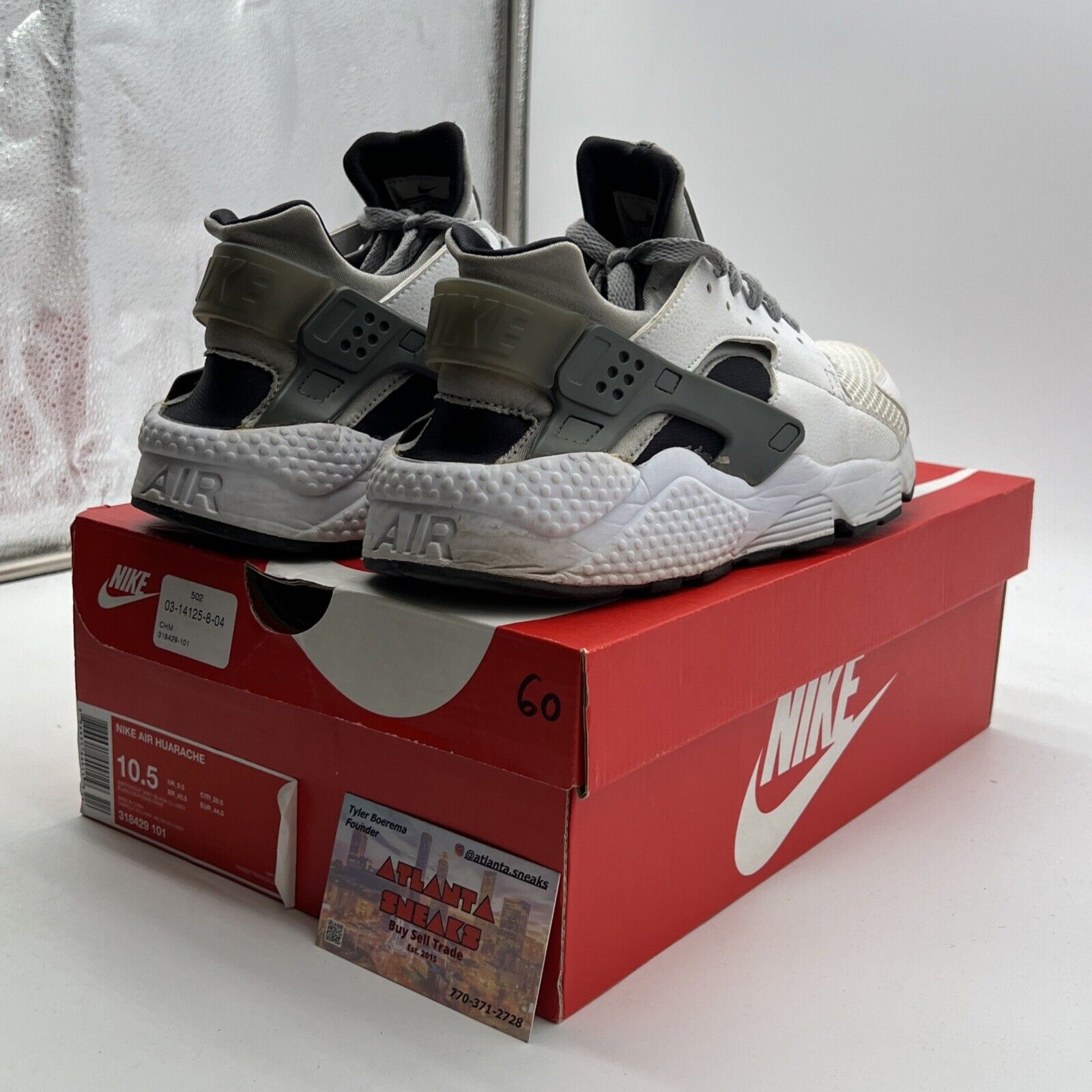 Size 10.5 - Nike Air Huarache White Black Grey (318429-101)