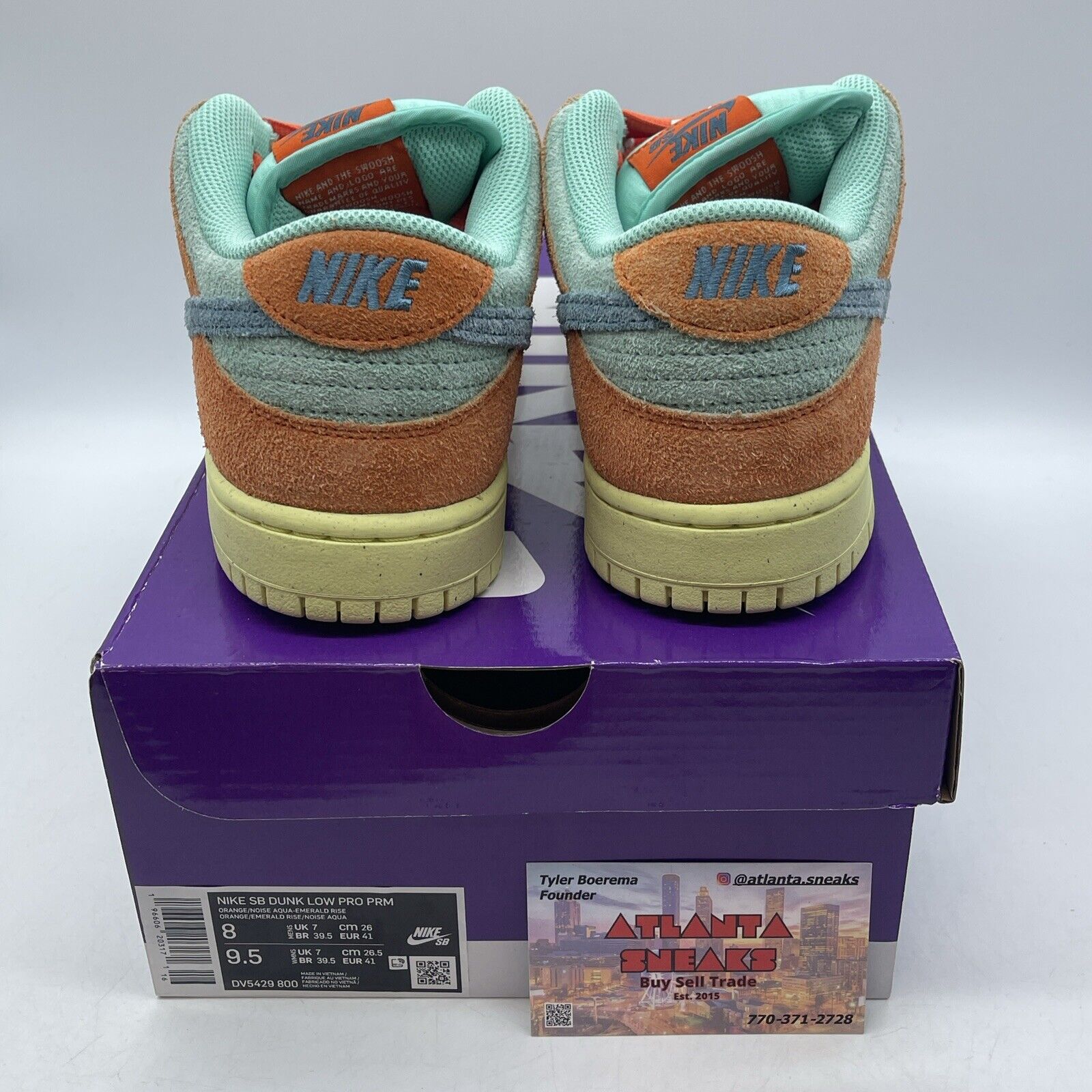 Size 8 - Nike Dunk SB Low Orange Emerald Rise Blue Yellow Suede (DV5429-800)