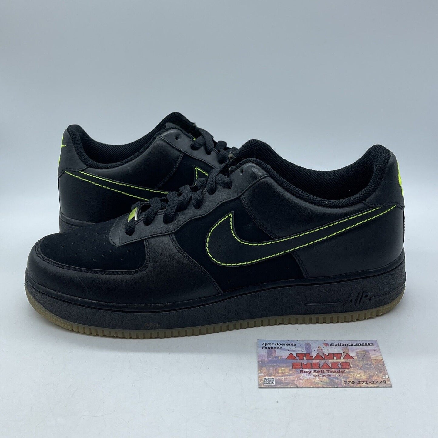 Size 12 - Nike Air Force 1 '07 Black Volt Suede Leather Green (315122-002)