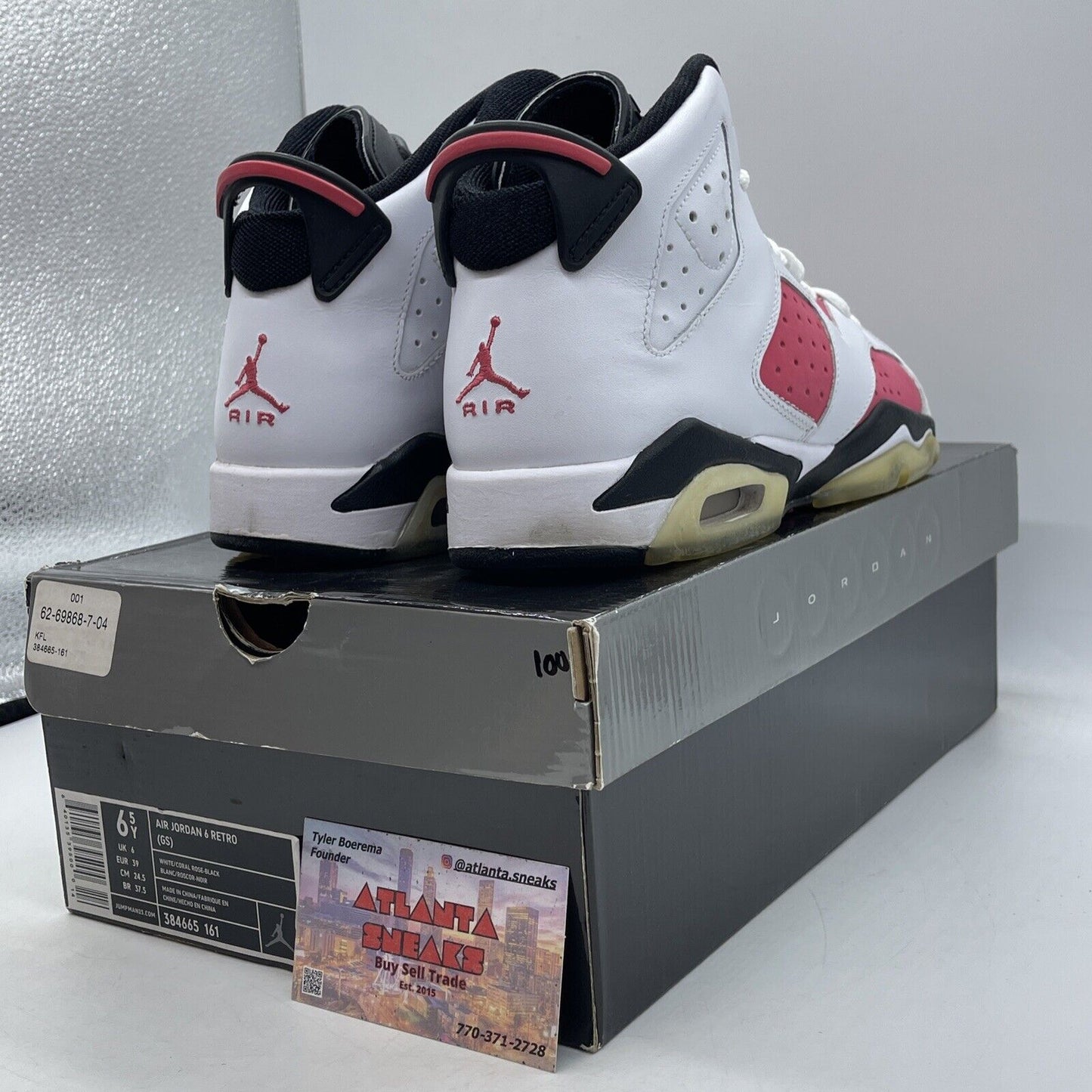 Size 6.5 (GS) - Jordan 6 Retro Mid Coral Rose White Black Suede (384665-161)