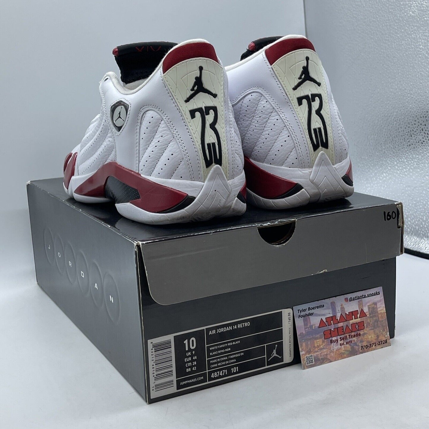 Size 10 - Air Jordan 14 Retro 2012 Candy Cane White Black Leather (487471-101)