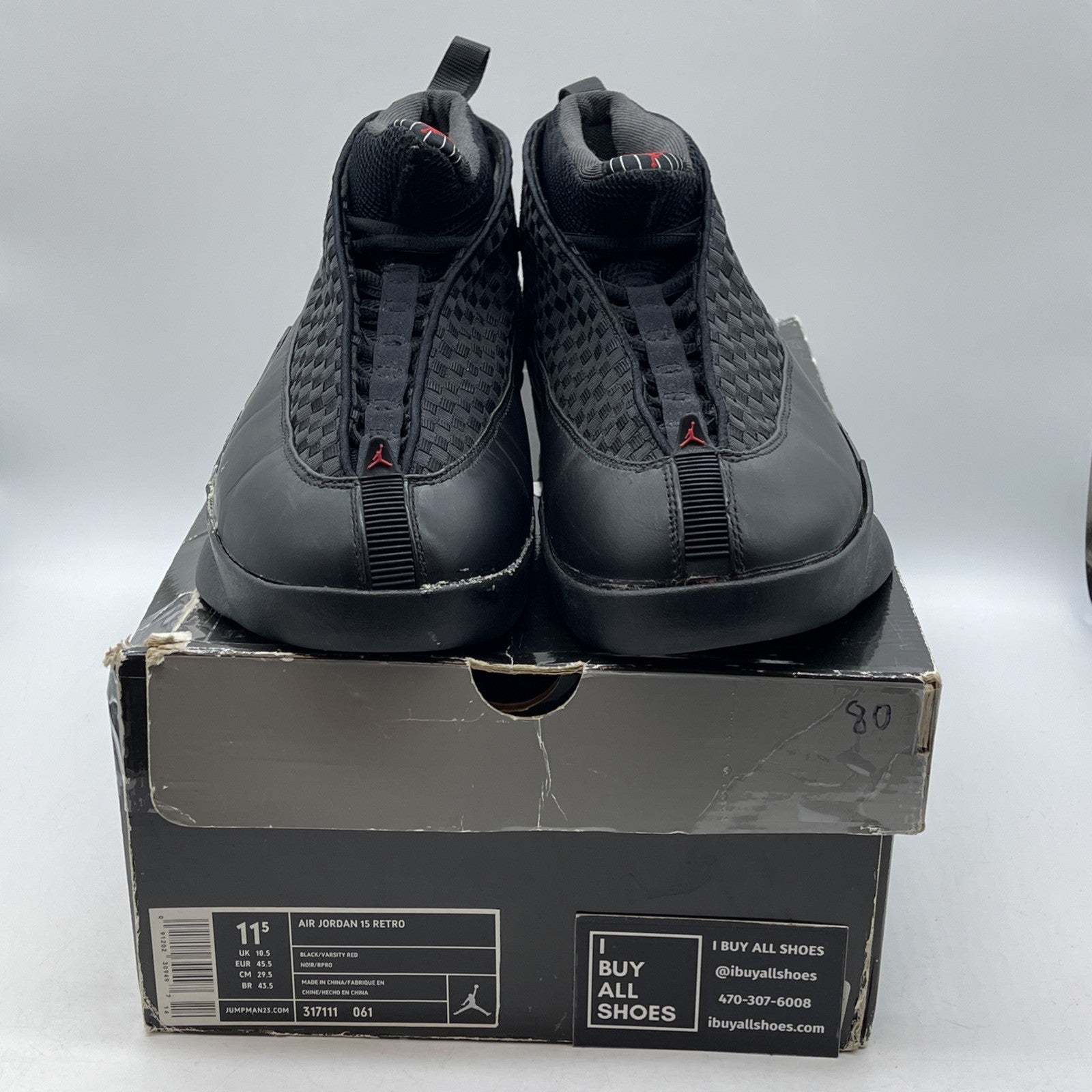 Size 11.5 - Air Jordan 15 Retro 2007 Stealth Black Leather (317111-061)