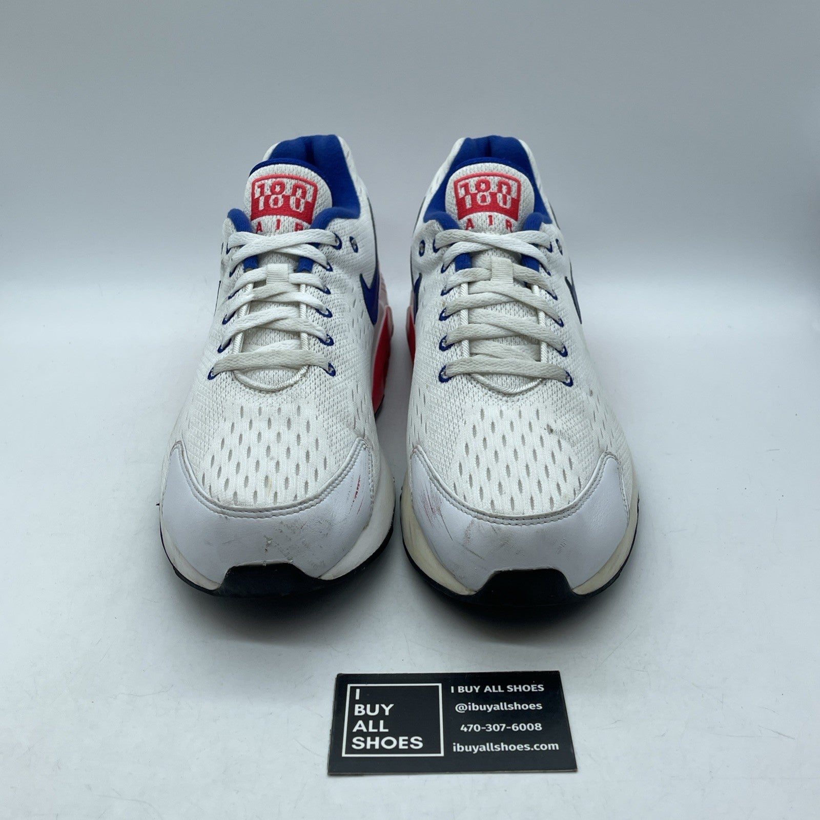 Size 13 - Nike Air Max 180 EM White Solar Red Blue Suede Leather (579921-160)