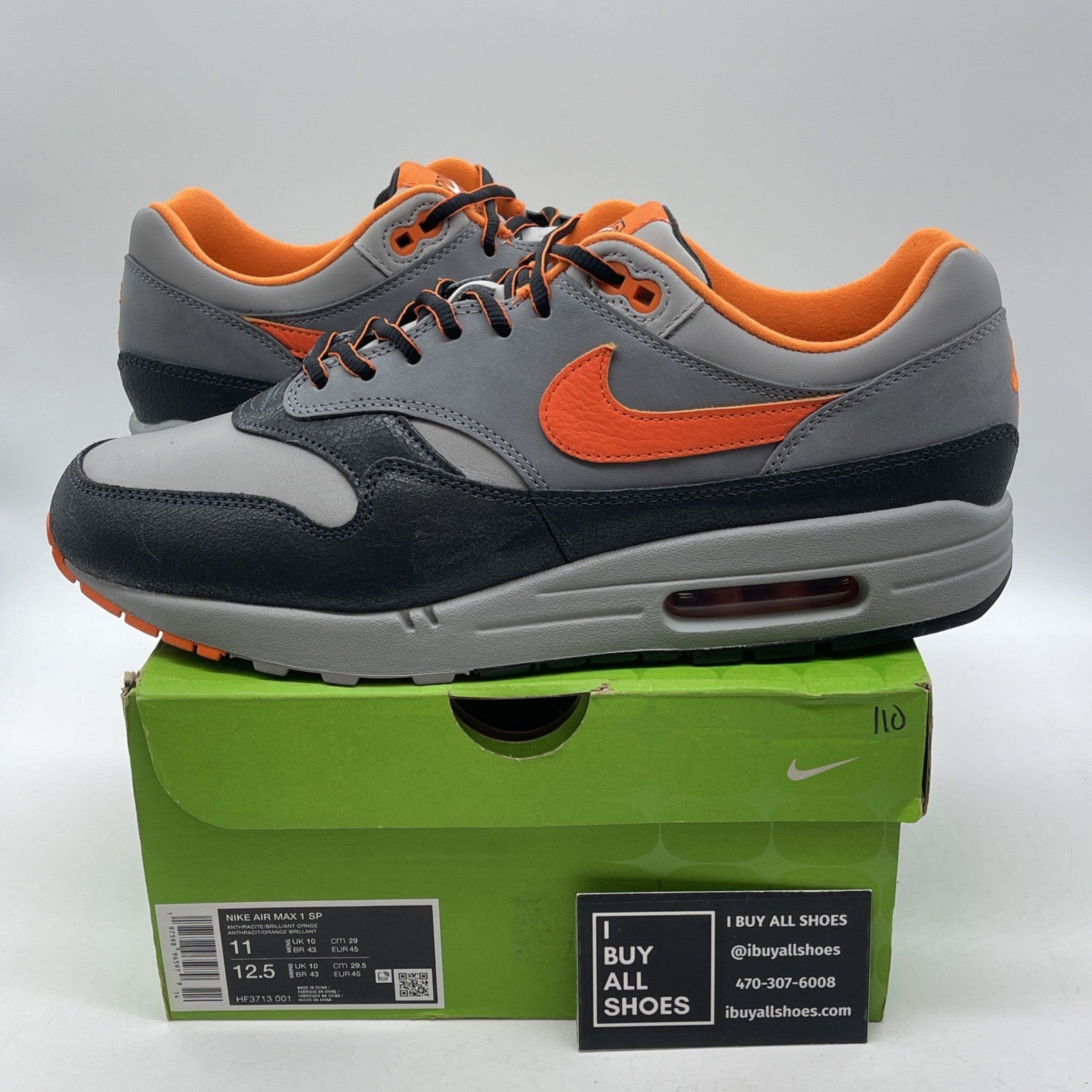 Size 11 - Nike HUF x Air Max 1 SP Orange Grey Suede Leather (HF3713-001)