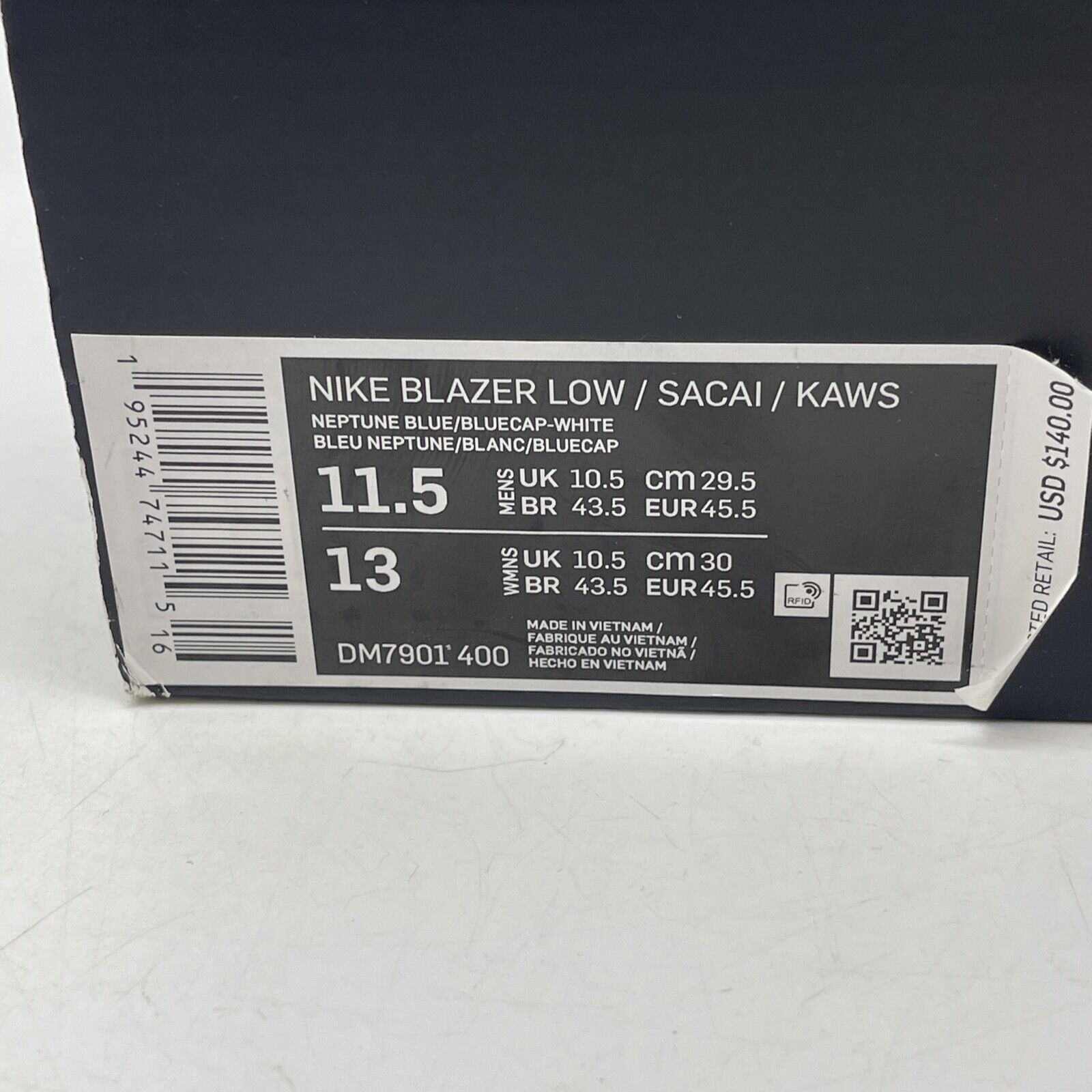 Size 11.5 - Nike KAWS x sacai x Blazer Low Neptune Blue Leather (DM7901-400)