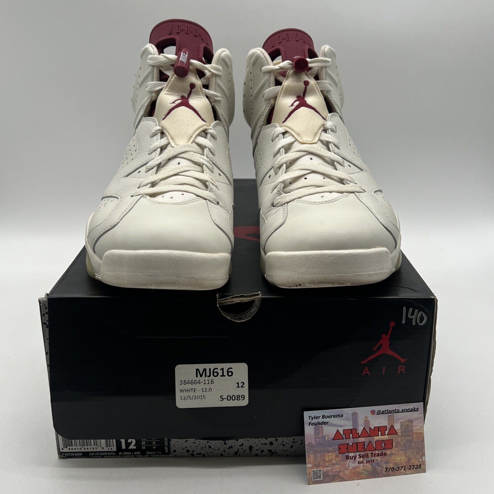 Size 12 - Air Jordan 6 Retro 2015 Maroon White Leather (384664-116)