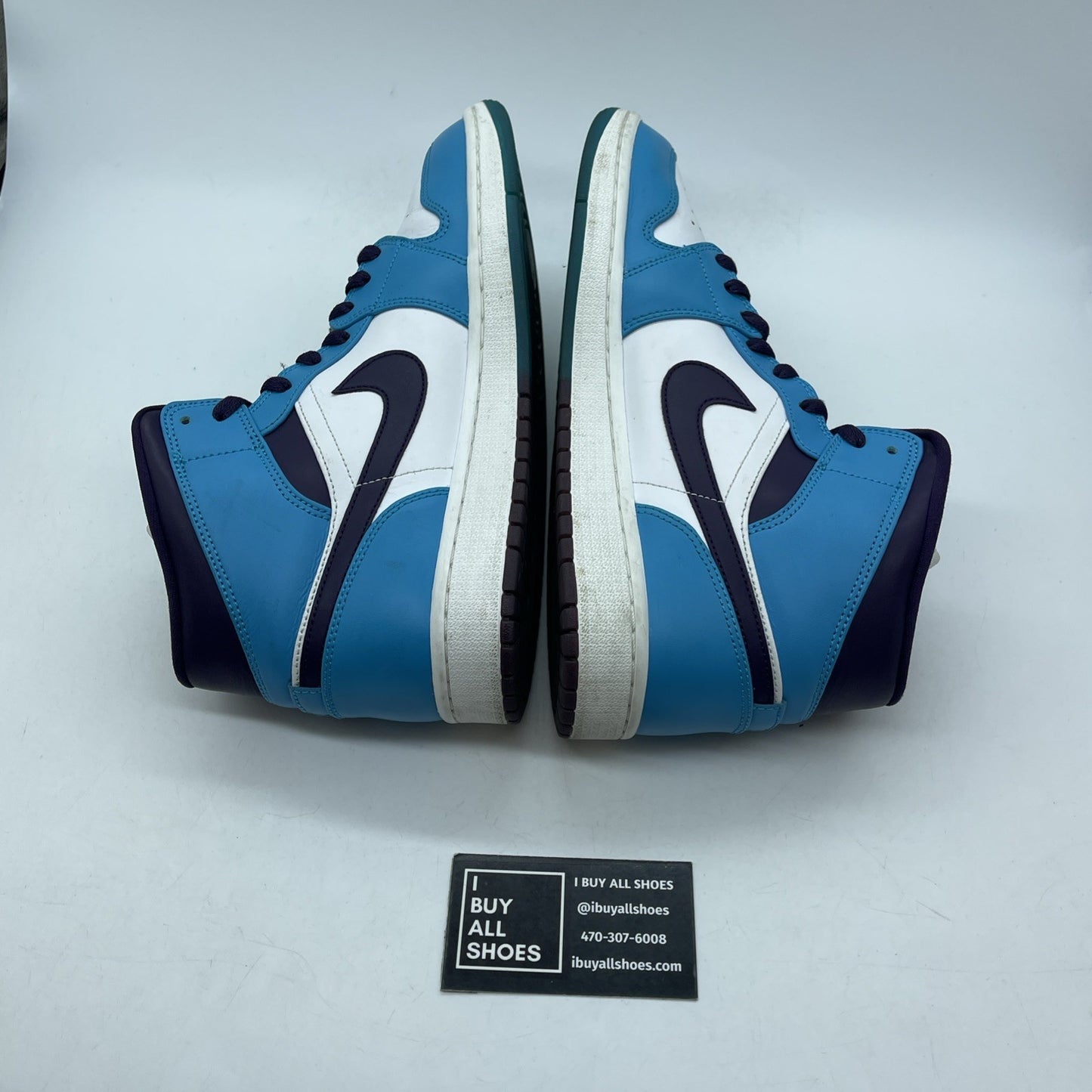 Size 10 - Air Jordan 1 Mid Hornets blue Purple White Leather (554724-415)