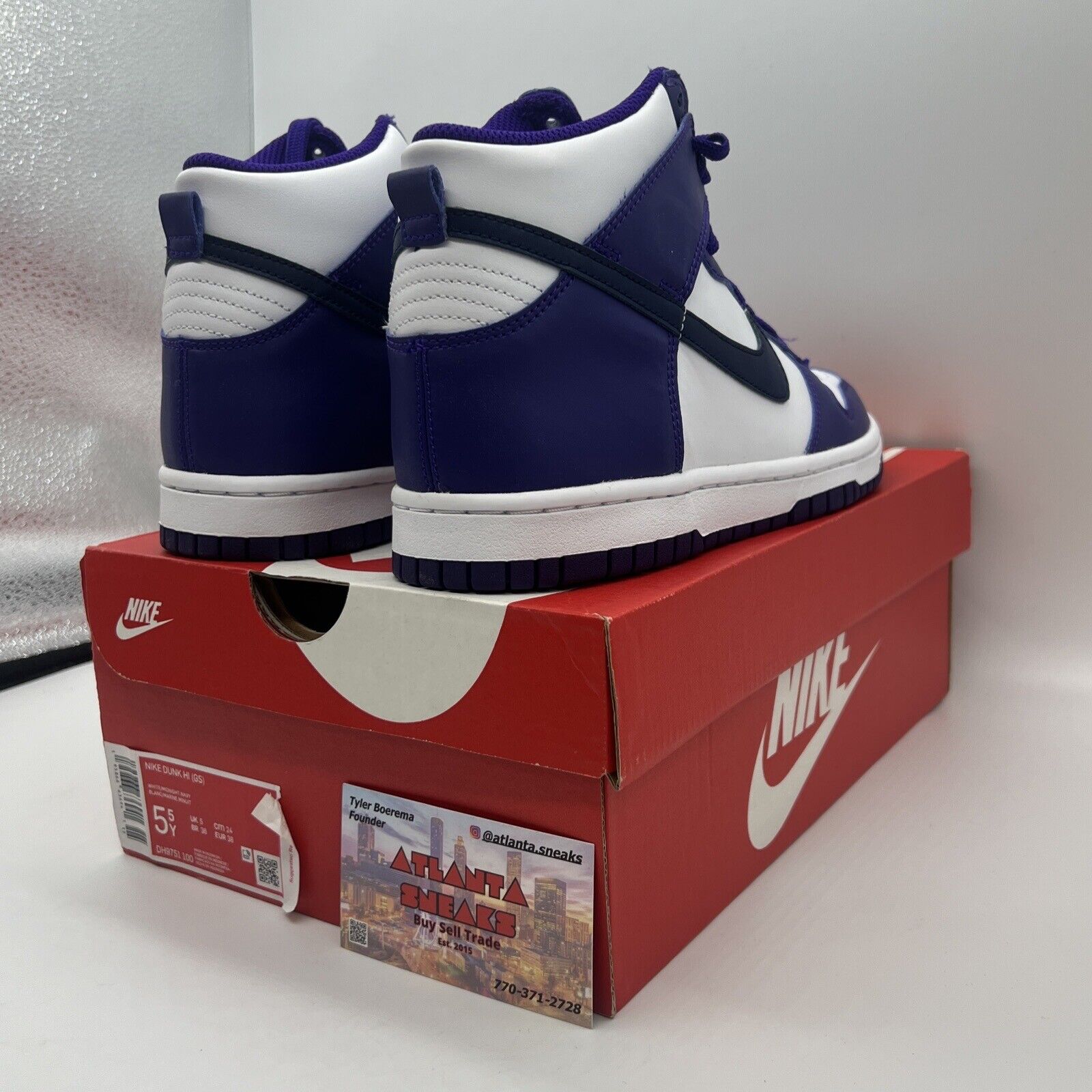 Size 5 - Nike Dunk High White/Midnight Navy