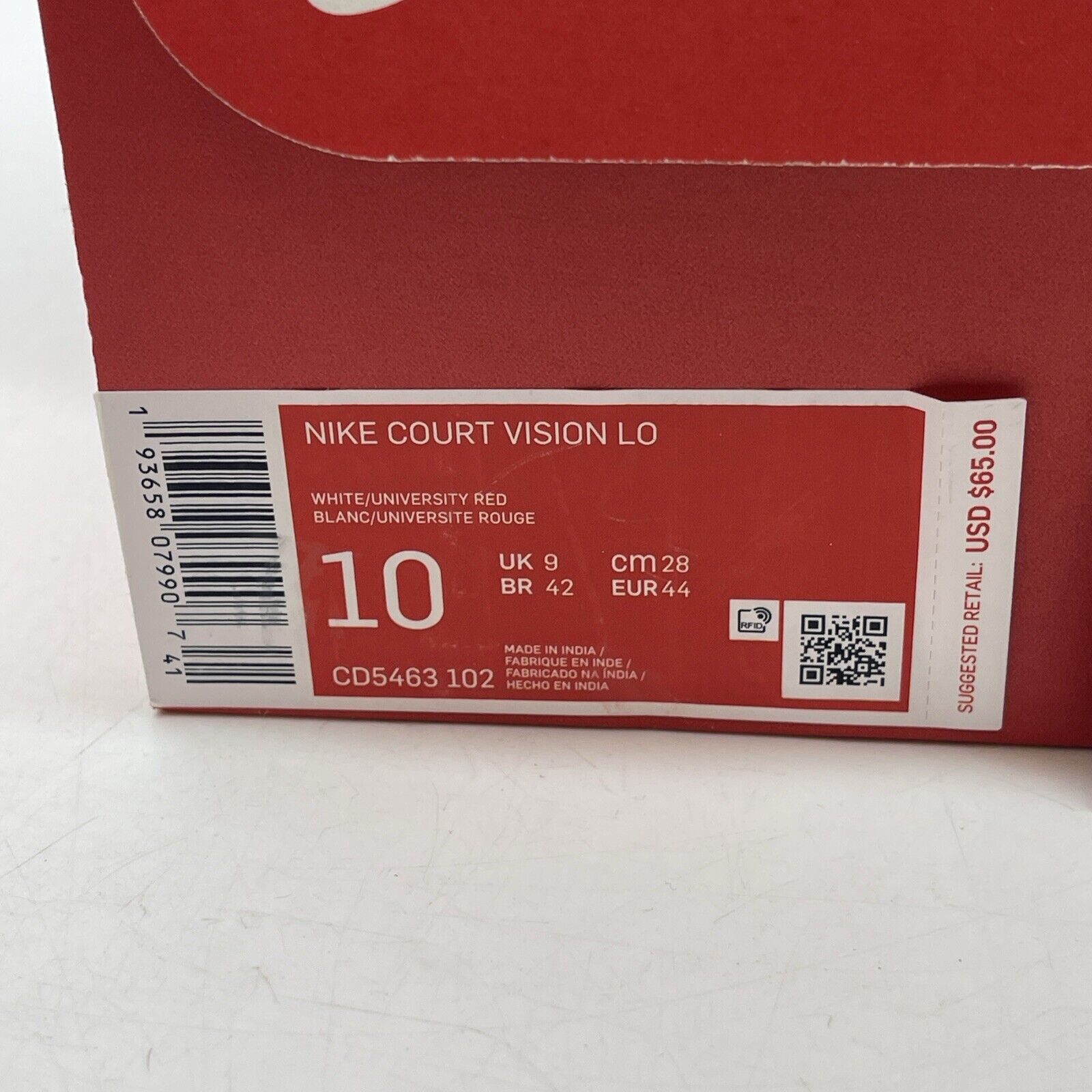 Size 10 - Nike Court Vision Low White University Red White Leather (CD5463-102)