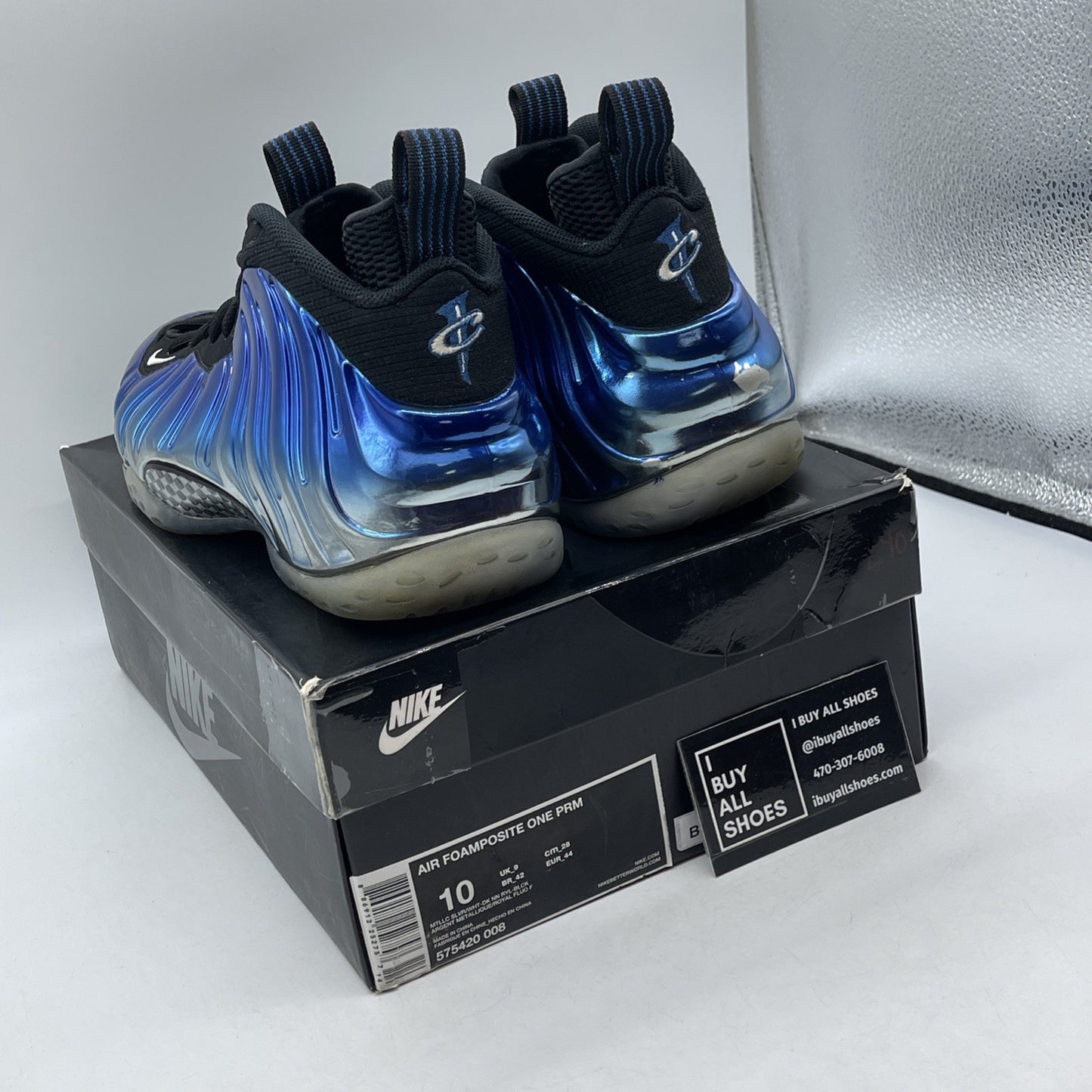 Size 10 - Nike Air Foamposite One PRM Blue Mirror Black Suede (575420-008)