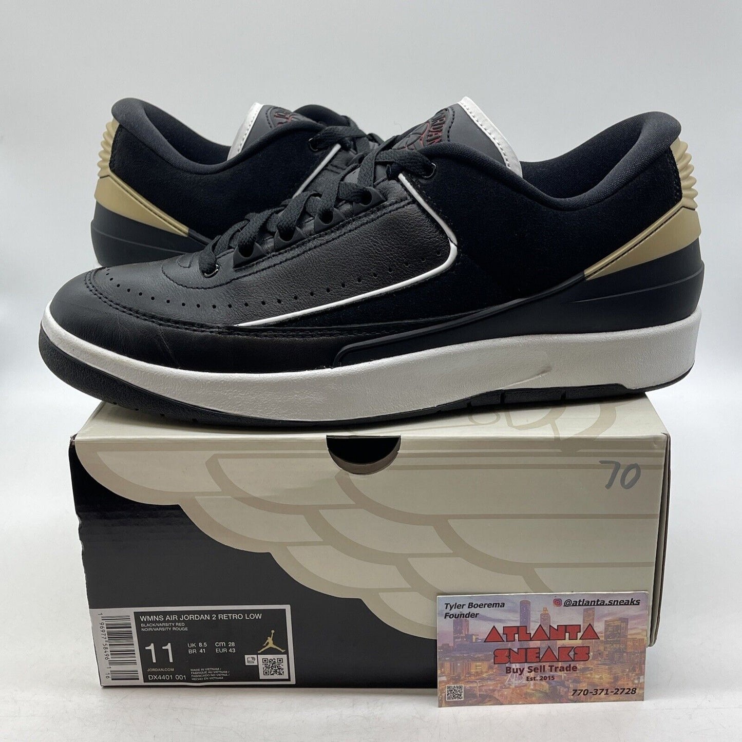 Size 11W- Air Jordan 2 Retro Low Black Metallic Gold Black White (DX4401-001)