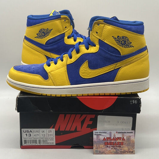 Size 13 - Air Jordan 1 Retro OG High Laney Blue Yellow Leather (555088-707)