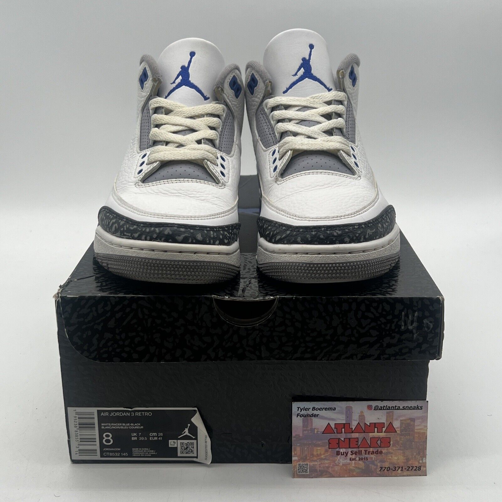 Size 8 - Jordan 3 Retro Mid Racer Blue White Black Grey Leather (CT8532-145)