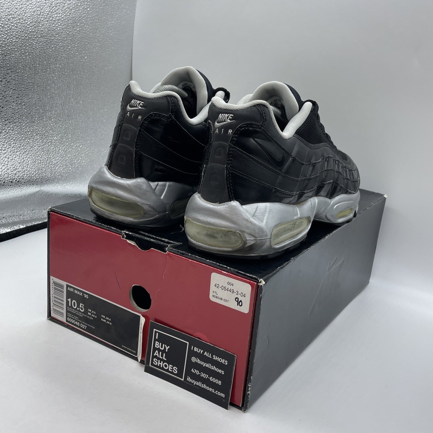 Size 10.5 - Nike Air Max 95 Black Silver Leather (609048-027)