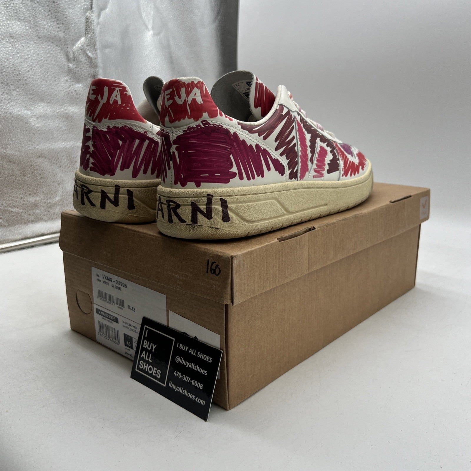 Size 10 - Marni x Veja V-10 Scribble Leather Sneakers
