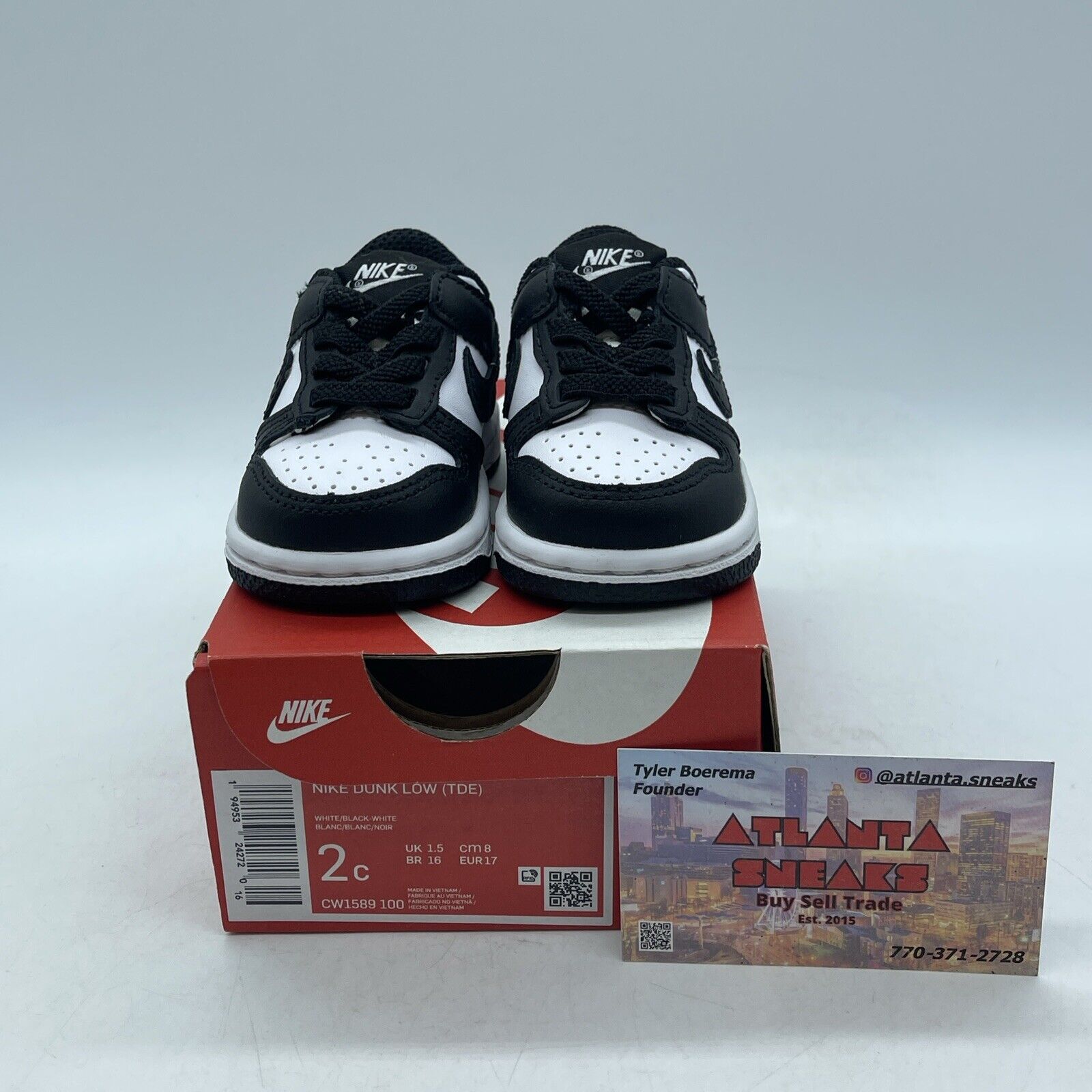 Toddler Size 2C - New Nike Dunk Low Black White Leather (CW1589-100)