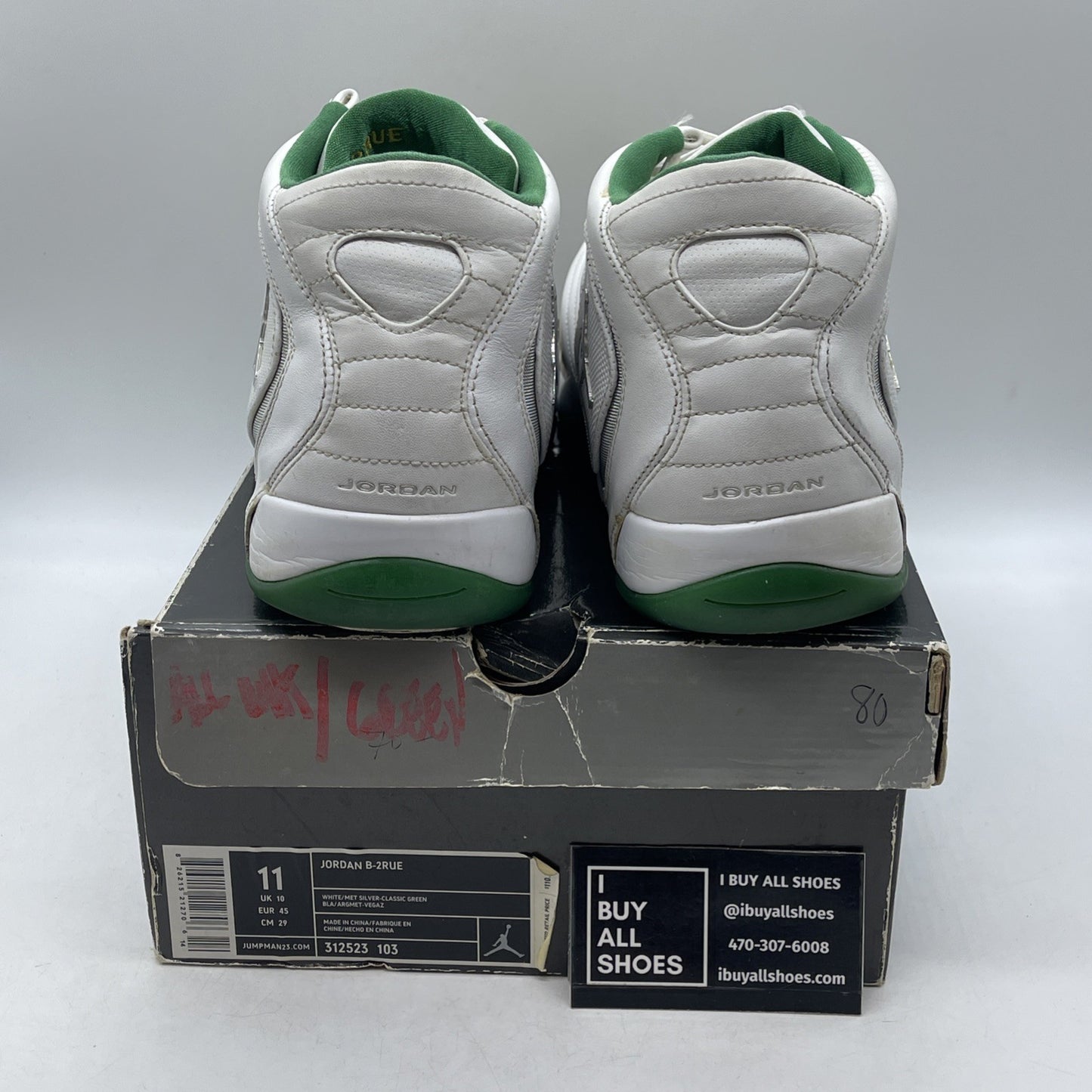 Size 11 - Nike Air Jordan Leather B'2rue 11 White Silver Green (312523 2005)