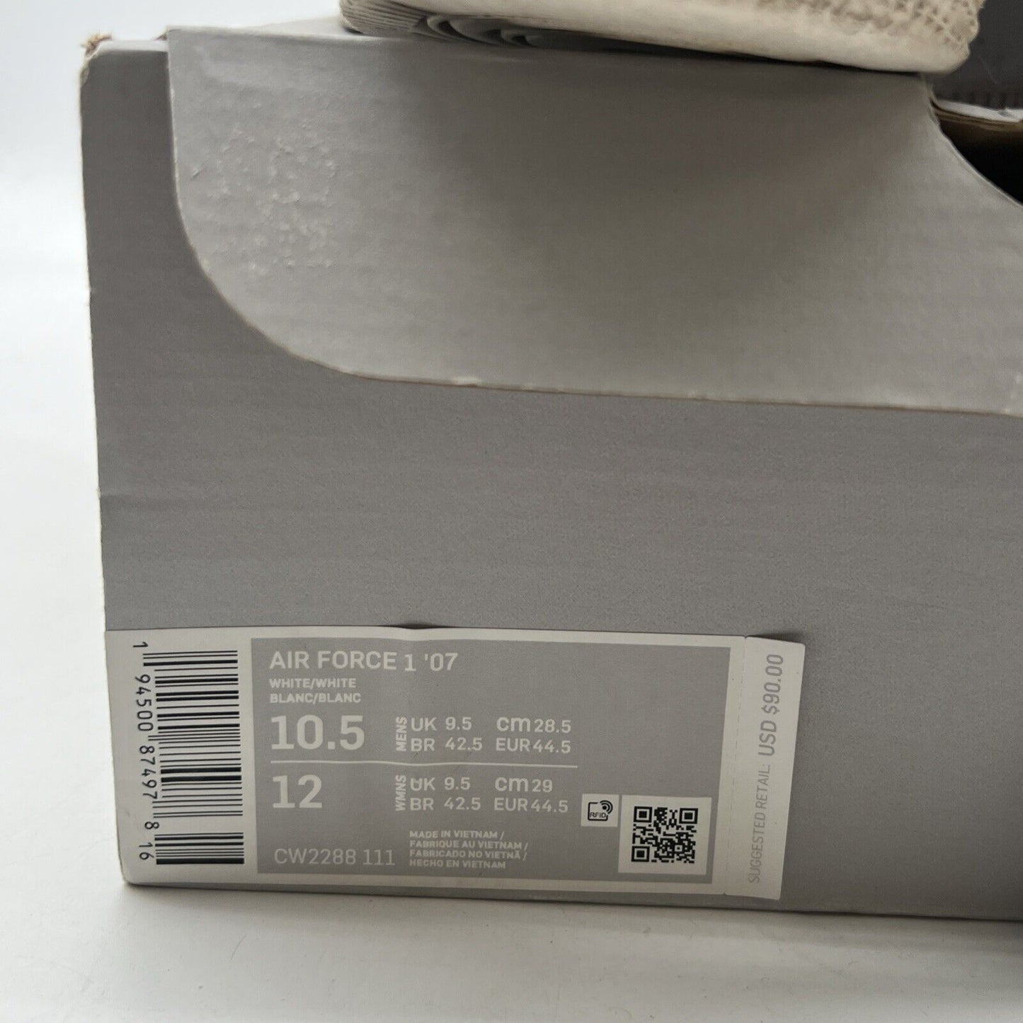 Size 10.5 - Nike Air Force 1 '07 Low Triple White (CW2288-111)