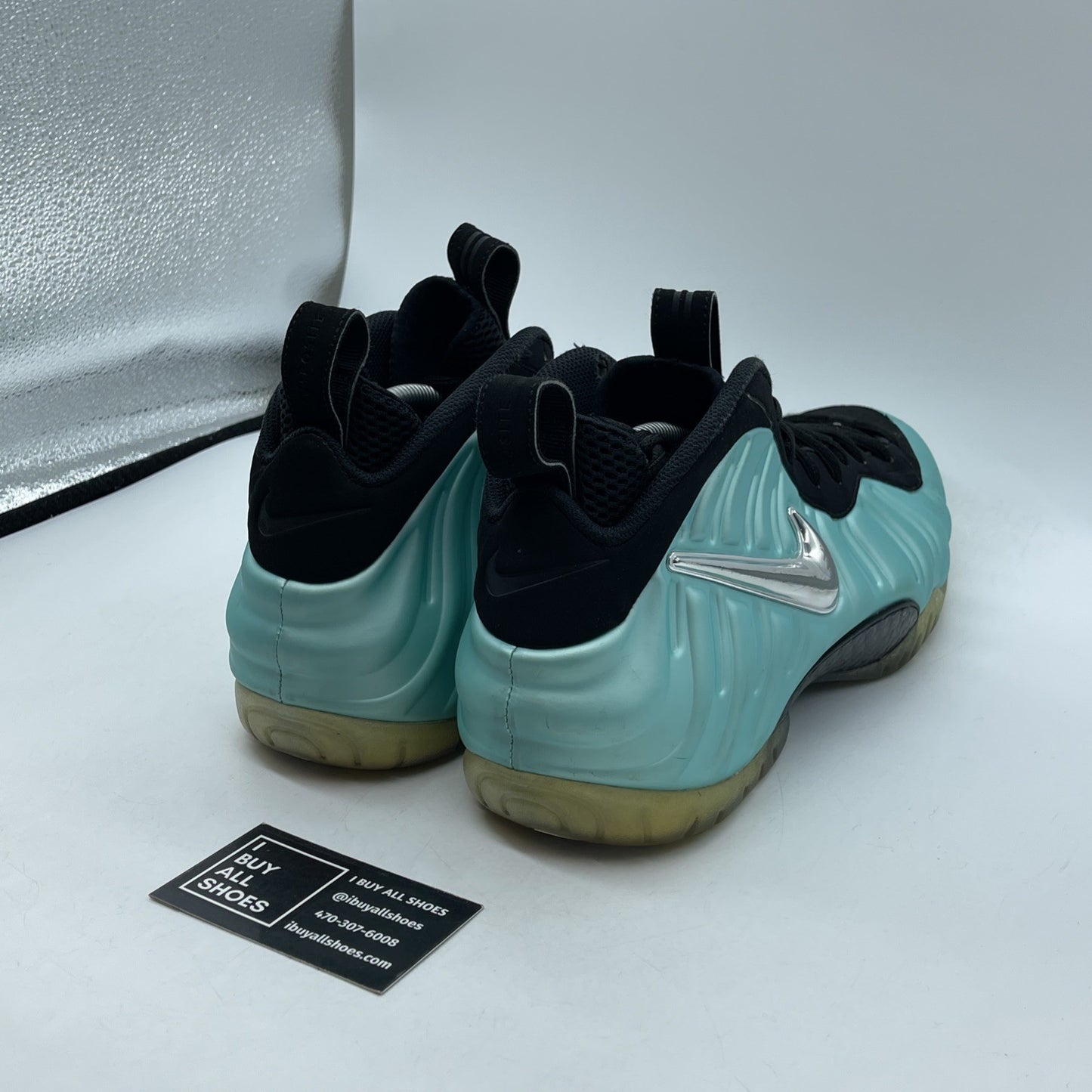 Size 11.5 - Nike Air Foamposite Pro Island Green Silver Leather (624041-303)