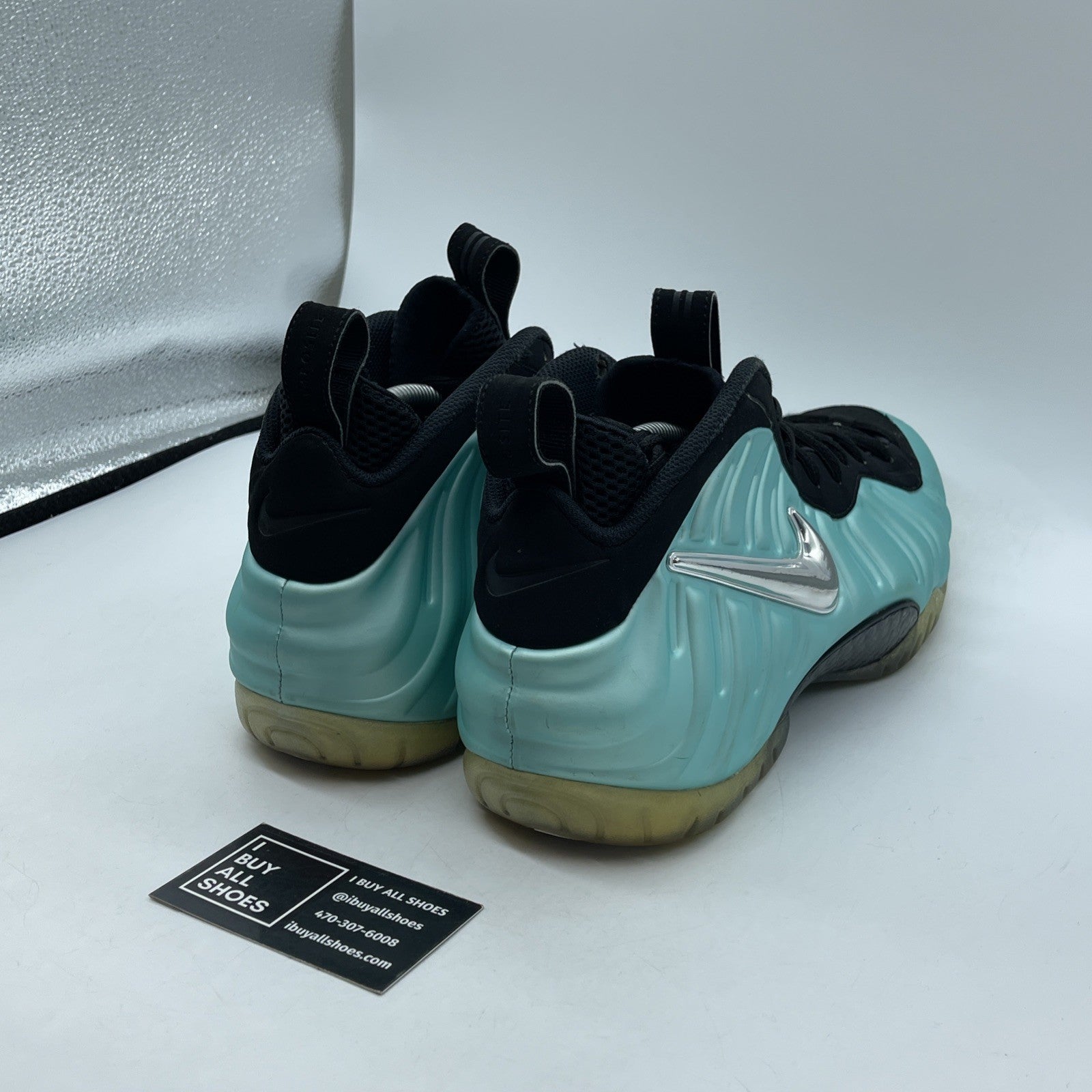 Size 11.5 - Nike Air Foamposite Pro Island Green Silver Leather (624041-303)
