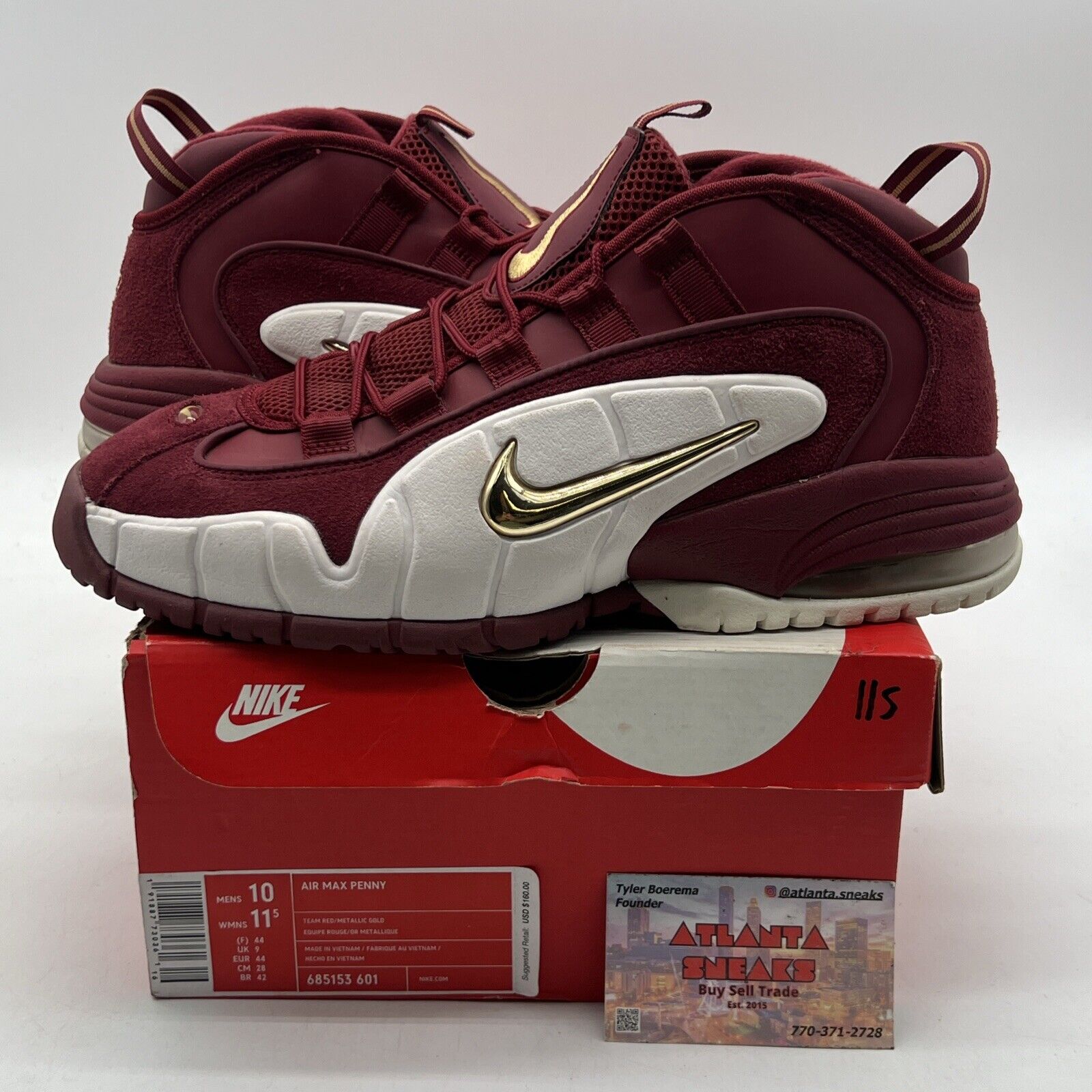 Size 10 - Nike Air Max Penny 1 House Party White Maroon Suede (685153-601)