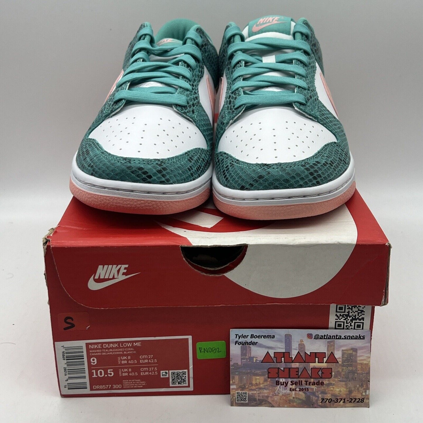 Size 9 - Nike Dunk Low Washed Teal Snakeskin 2022 Brand New Og All