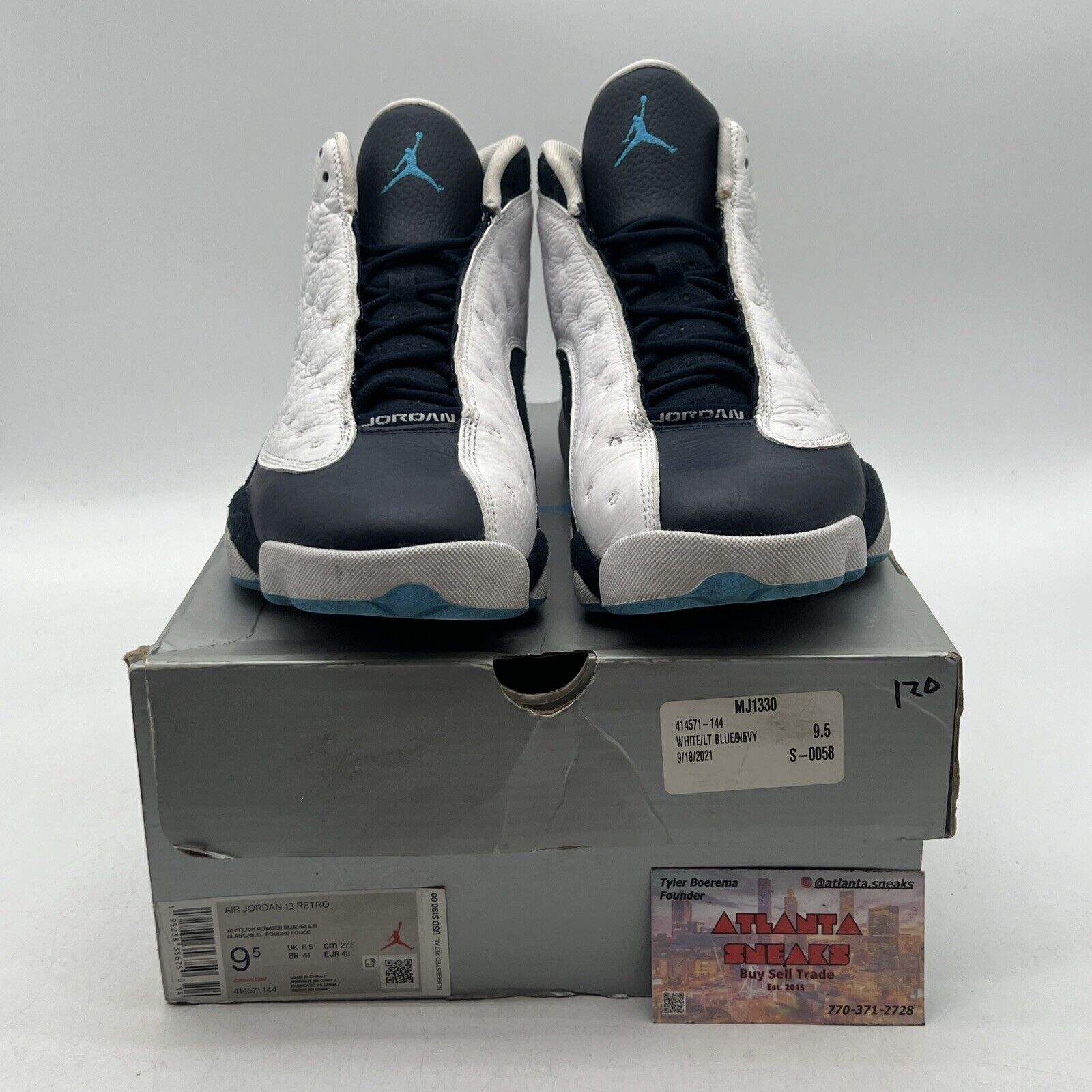 Size 9.5 - Jordan 13 Retro Obsidian White Navy Leather (414571-144)