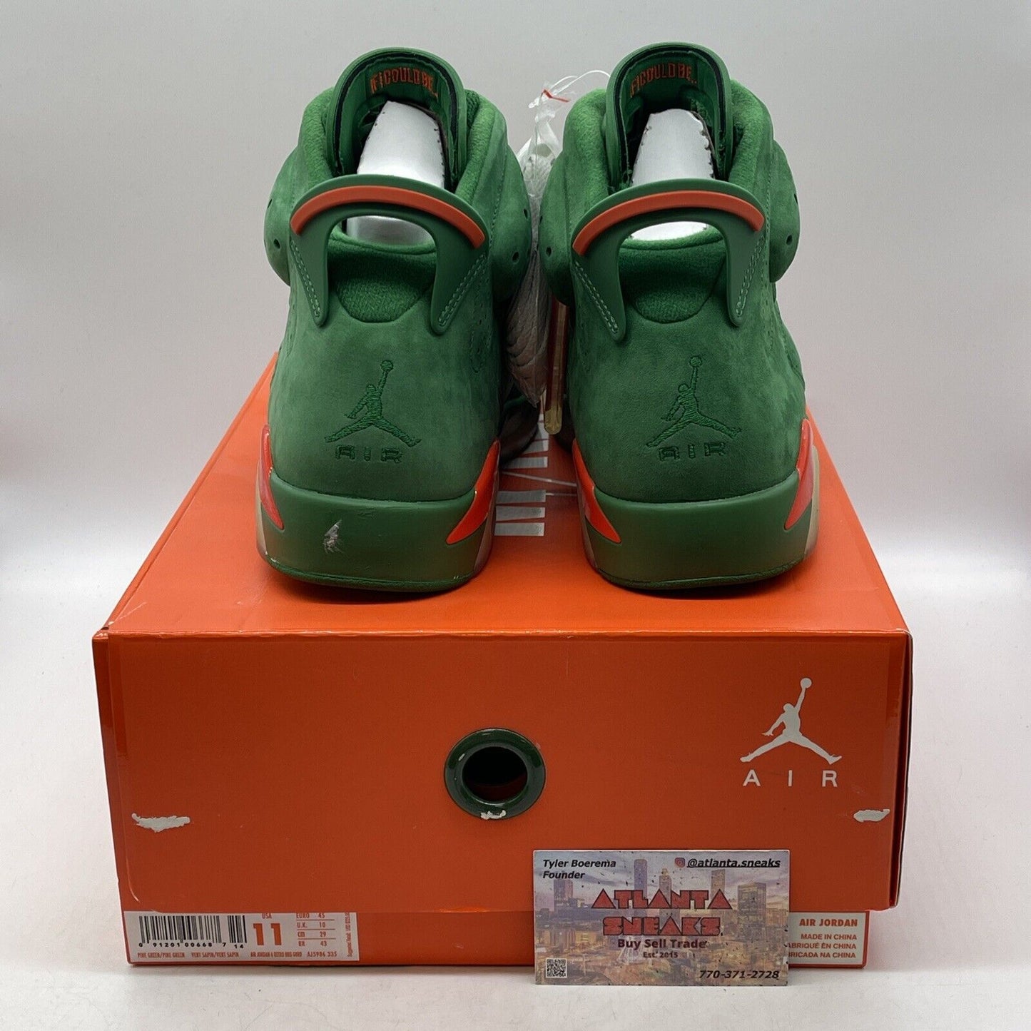 Size 11 - Air Jordan 6 Retro NRG Green Suede Gatorade Orange Leather (AJ5986-335