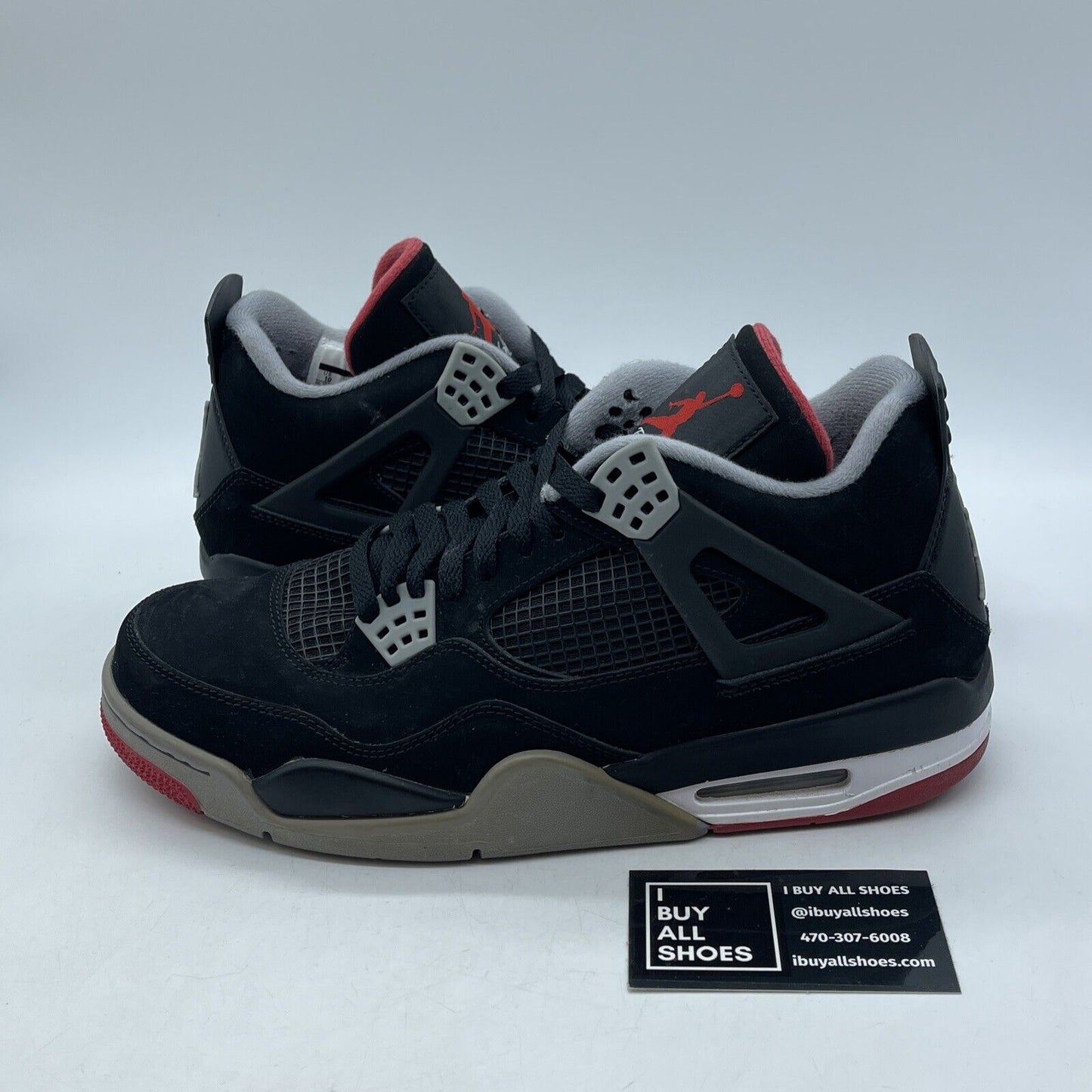 Size 10 - Jordan 4 Retro bred release 2012 Black White Grey Suede (308497-089)