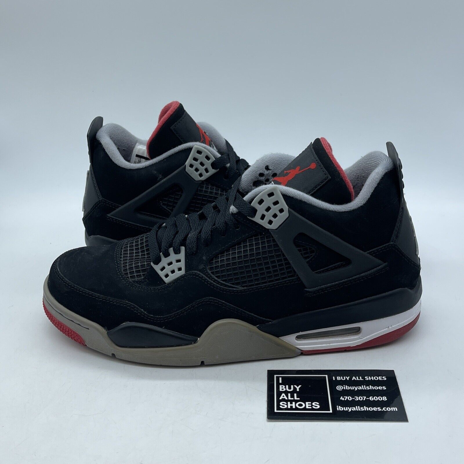 Size 10 - Jordan 4 Retro bred release 2012 Black White Grey Suede (308497-089)
