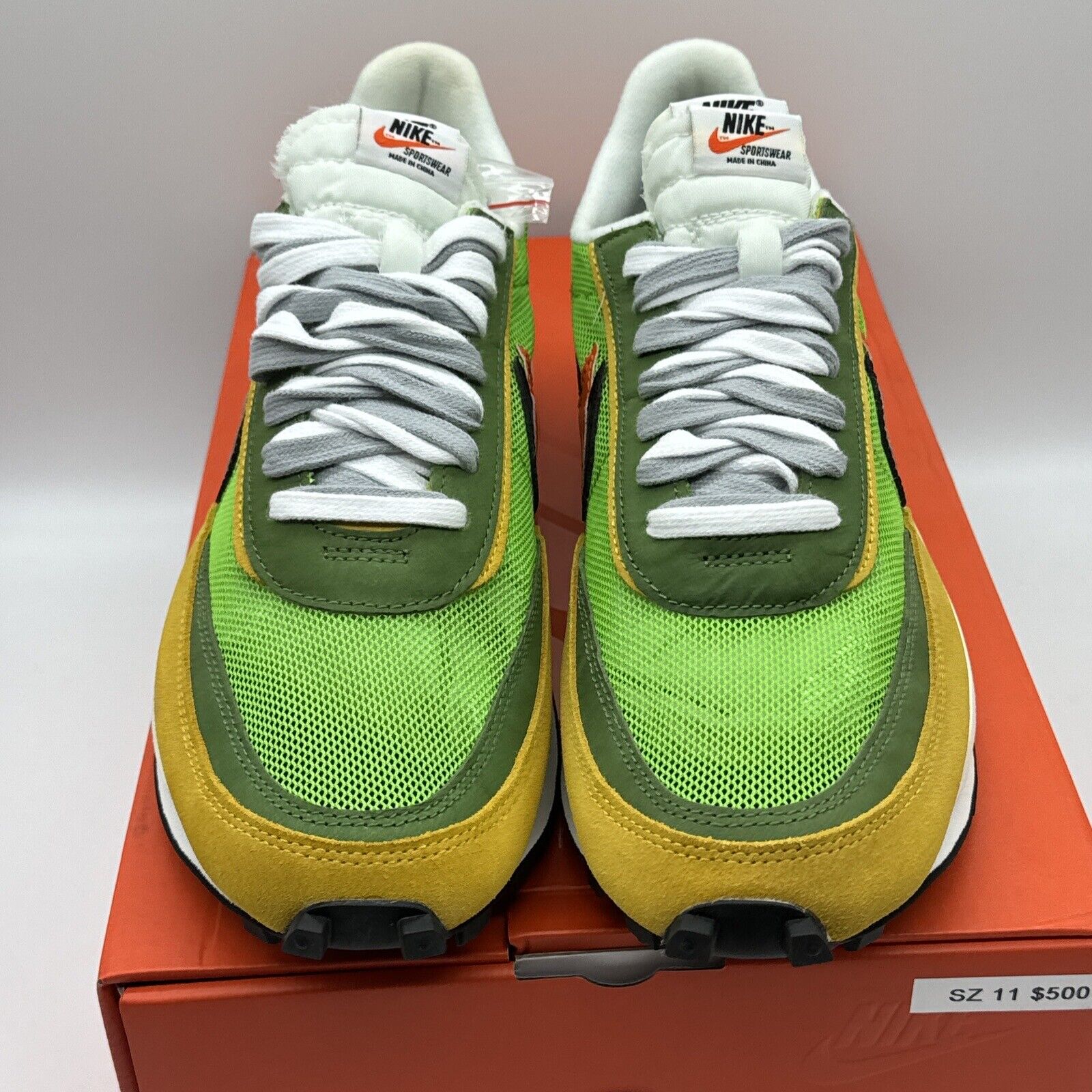 Size 11 - Nike LDWaffle x Sacai Green Gusto 2019 Orange Yellow Suede Ds Bright