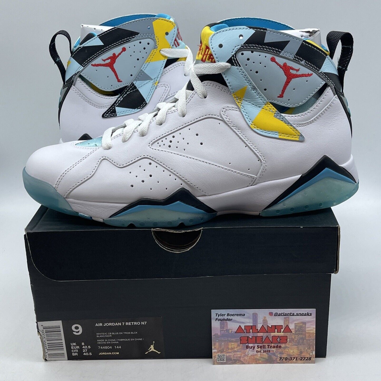 Size 9 - Air Jordan 7 Retro N7 White Blue Yellow Black Grey (744804-144)