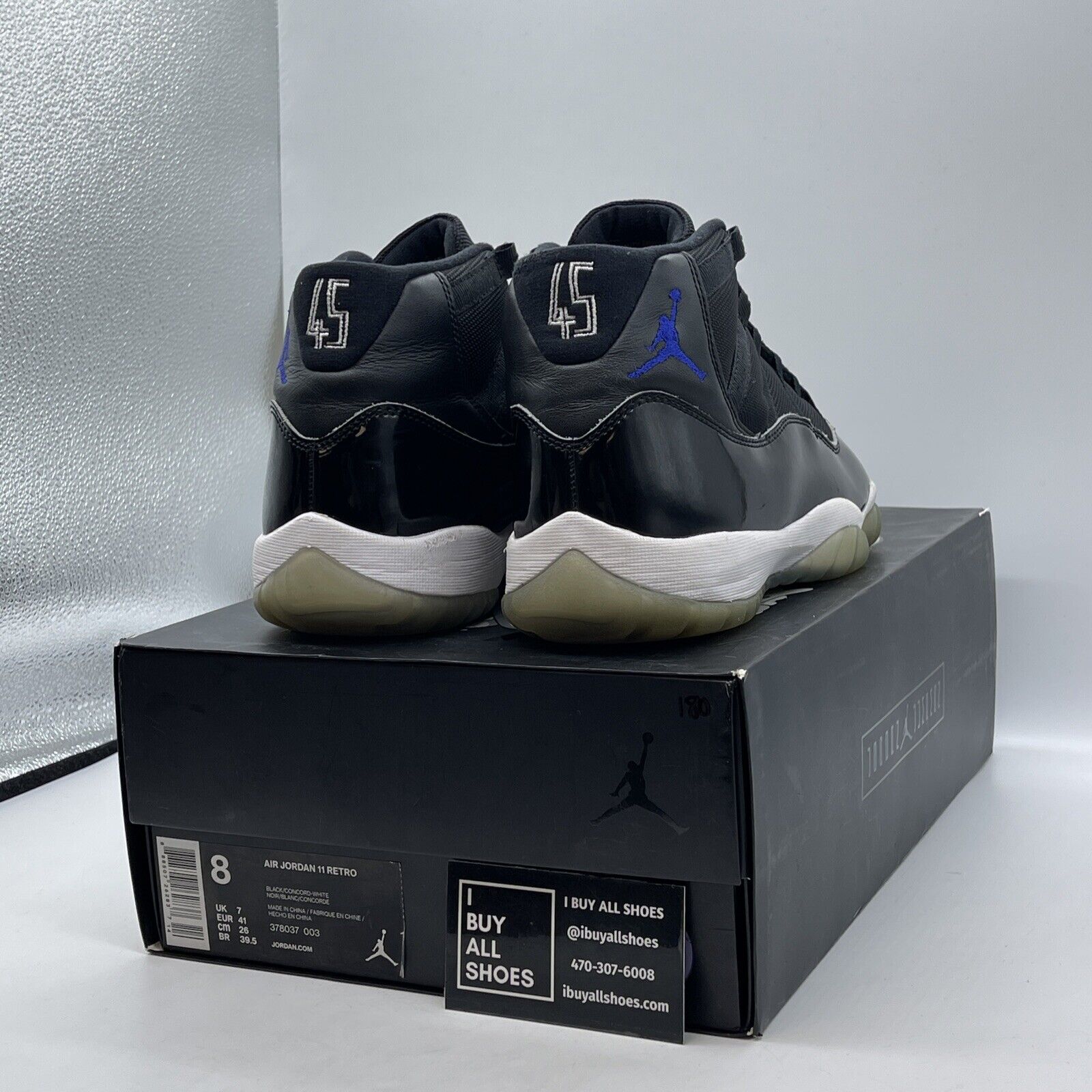 Size 8 - Jordan 11 Retro High Space Jam Black Blue Leather Suede (378037-003)