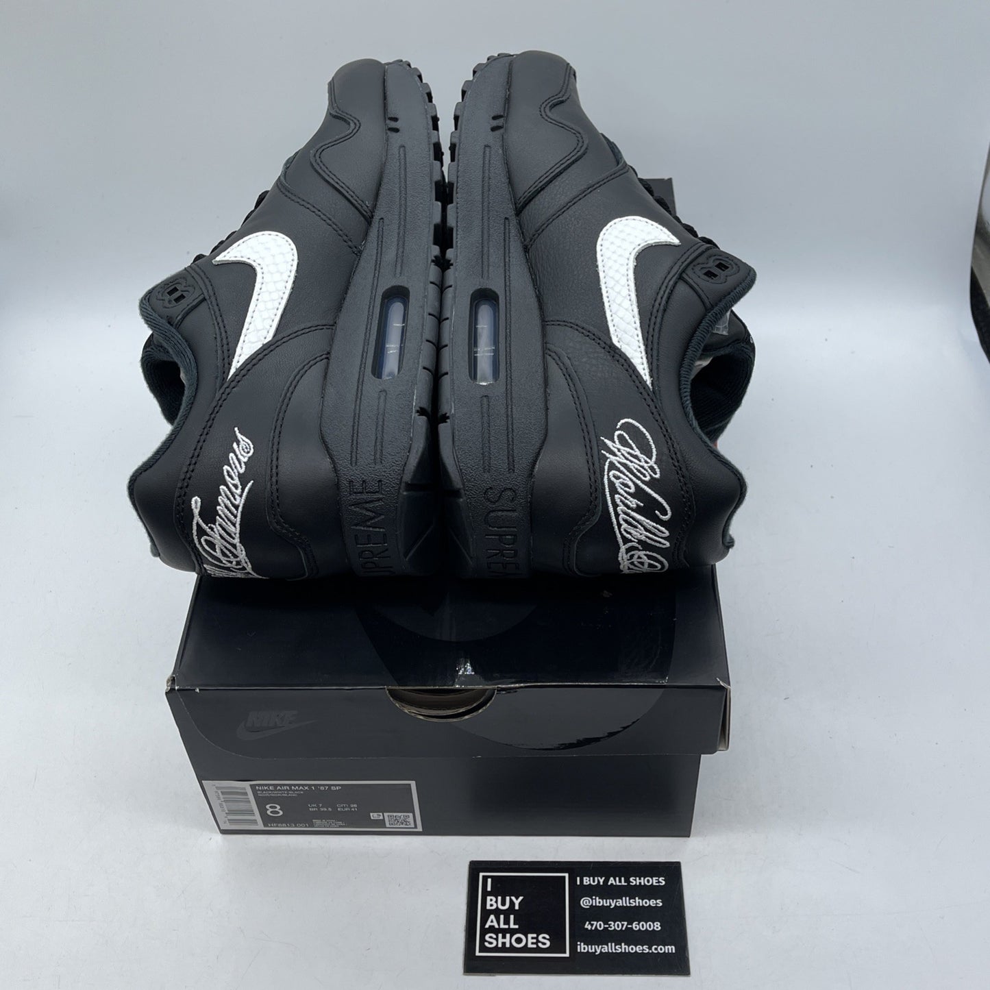 Size 8 - Nike Supreme x Air Max 1 '87 SP Black White Leather (HF8813-001)