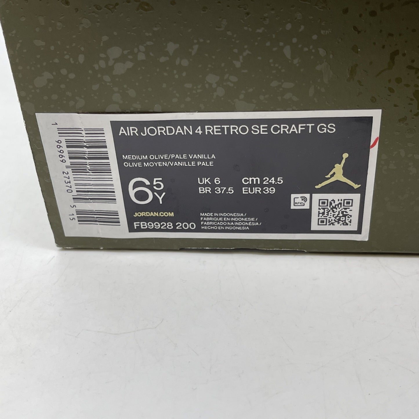 Size 6.5Y (GS) - Jordan 4 SE Retro Low Craft - Olive Black Suede (FB9928-200)