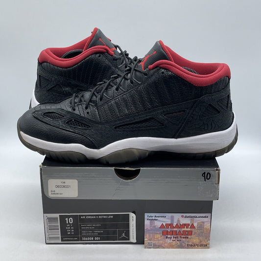 Size 10 - Air Jordan 11 Retro IE 2011 Low Black Charcoal Red Suede (306008-001)