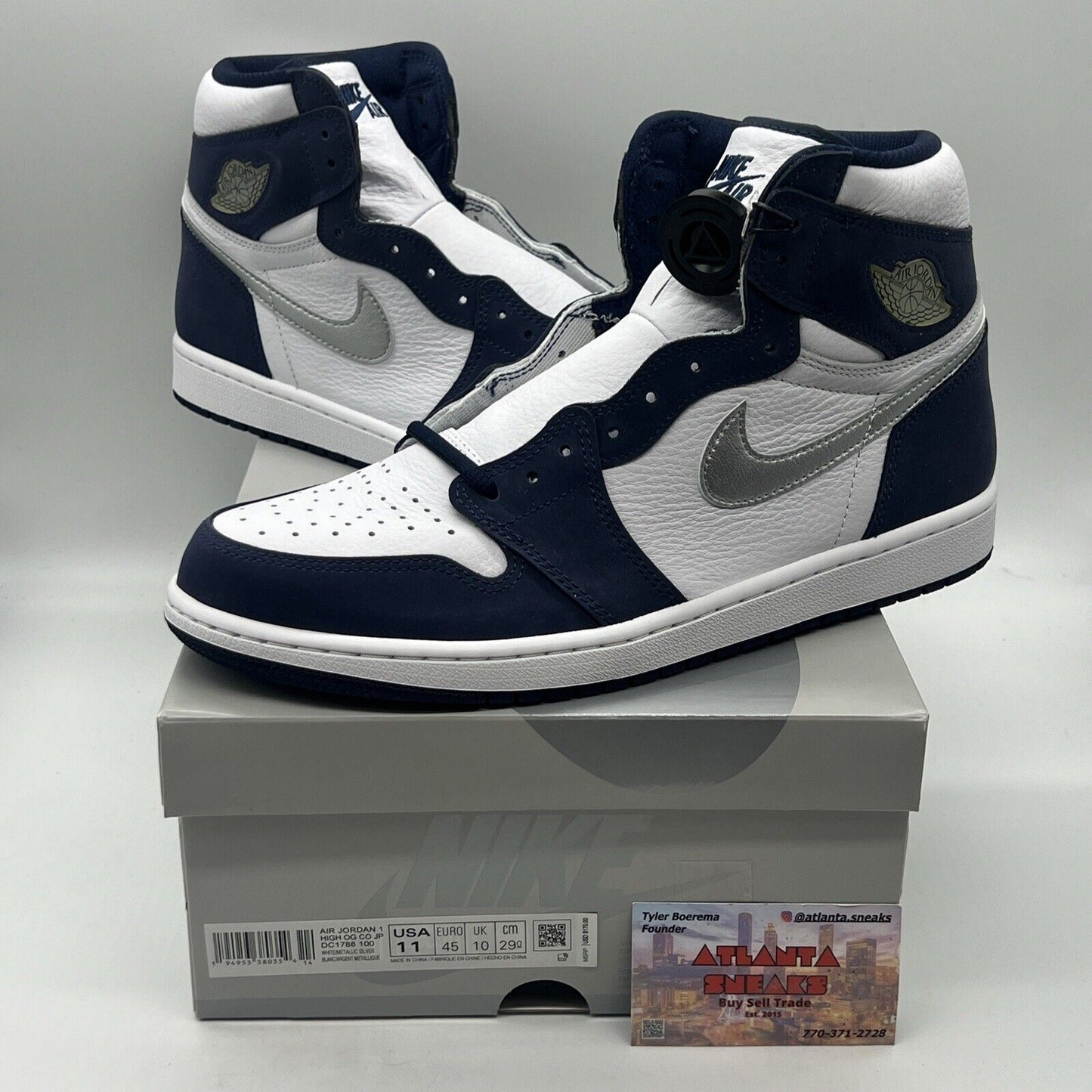 Size 11 - Jordan 1 Retro High CO.JP Midnight Navy Brand New Og All White Silver