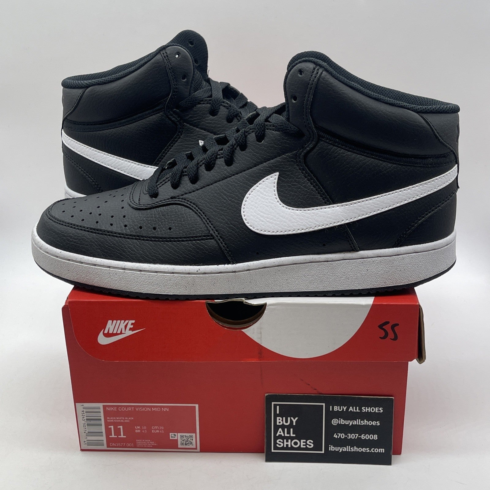 Size 11 - Nike Court Vision Next Nature Mid Black White Leather (DN3577-001)