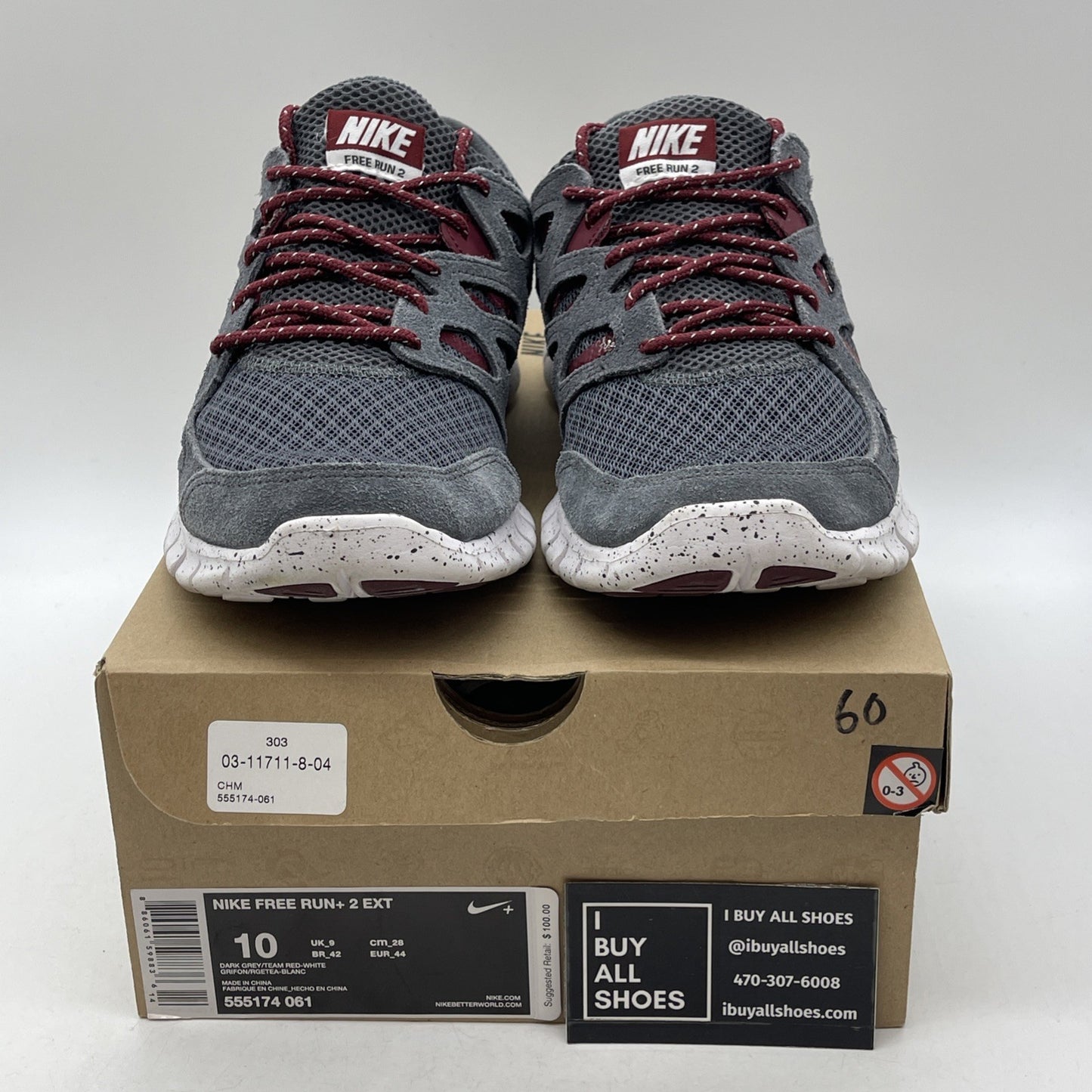 Size 10 - Nike Free Run 2 gray and crimsom red (555174-061)