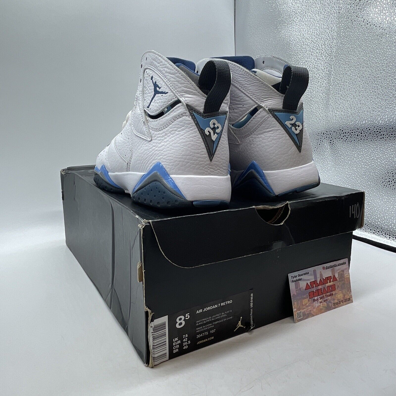 Size 8.5 - Air Jordan 7 Retro 2015 French Blue Grey White Leather (304775-107)