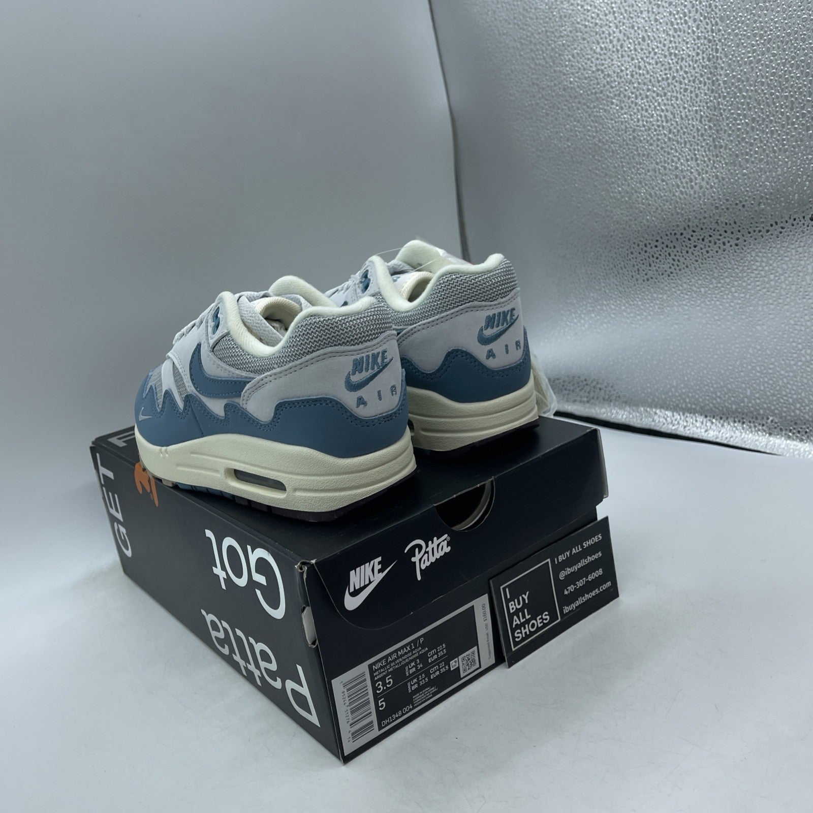 Size 3.5 - Nike Air Max 1 Patta Waves Noise Aqua (DH1348-004)