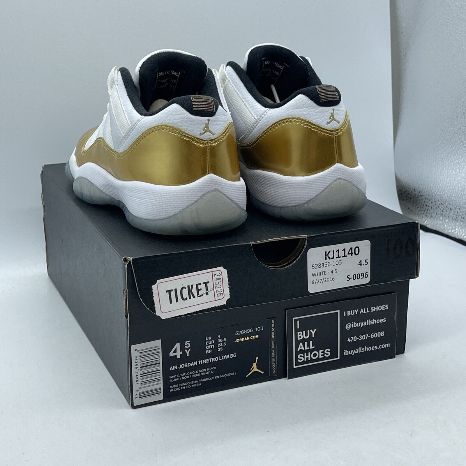 Size 4.5 - Air Jordan 11 Retro Low Closing Ceremony Gold White (528896-103)
