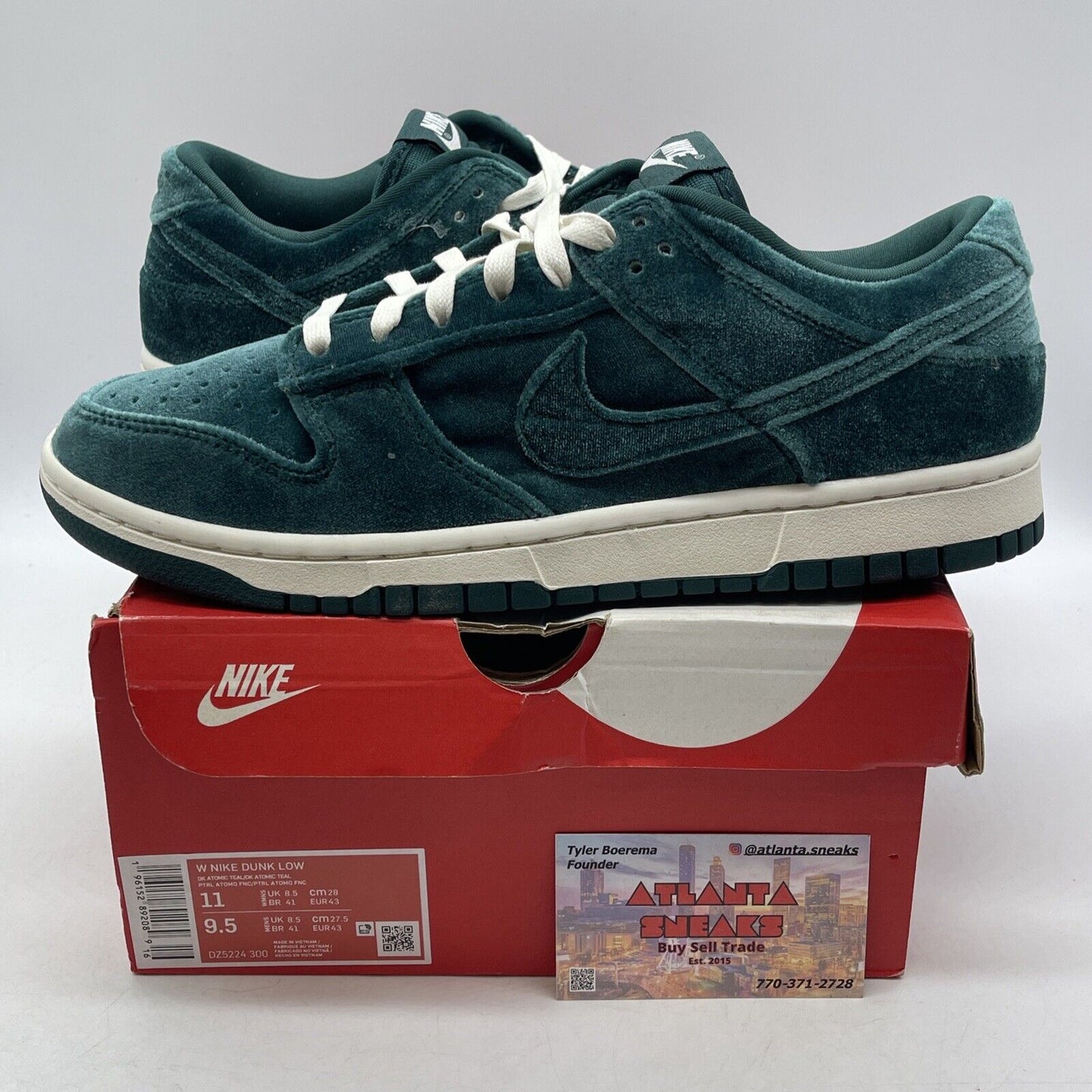 Size 11W - Nike Dunk Low Green Velvet Blue White Suede (DZ5224-300)