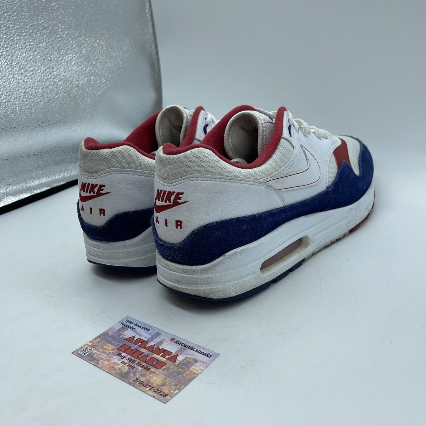 Size 12 - Nike Air Max 1 USA Red Blue Suede White Leather  (CJ9927-100)