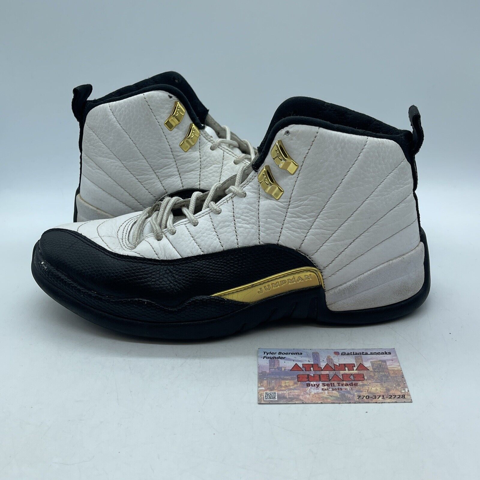 Size 8.5 - Jordan 12 Royalty White Black Gold Leather (CT8013-170)