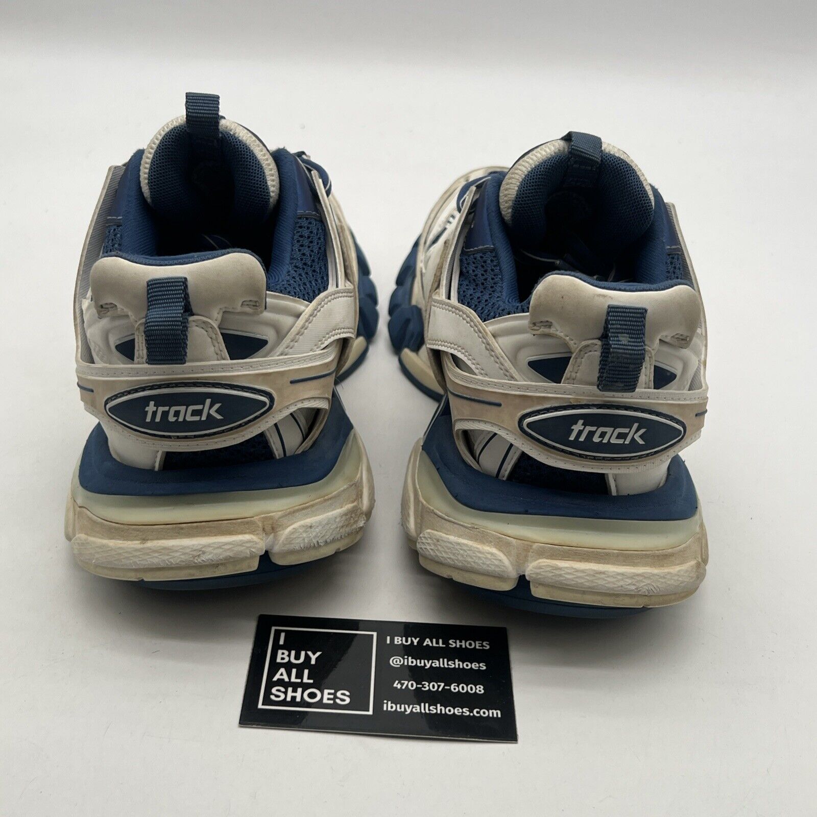 Size 10W-Balenciaga Track Sneaker Blue White Distressed Platform Flat Trainer 40