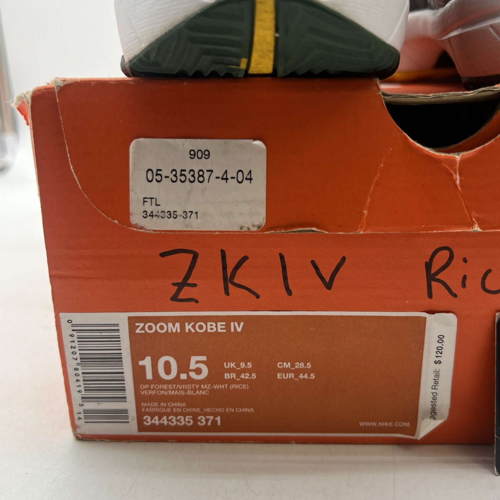 Size 10.5 - Nike Zoom Kobe 4 Rice Home (344335-371)