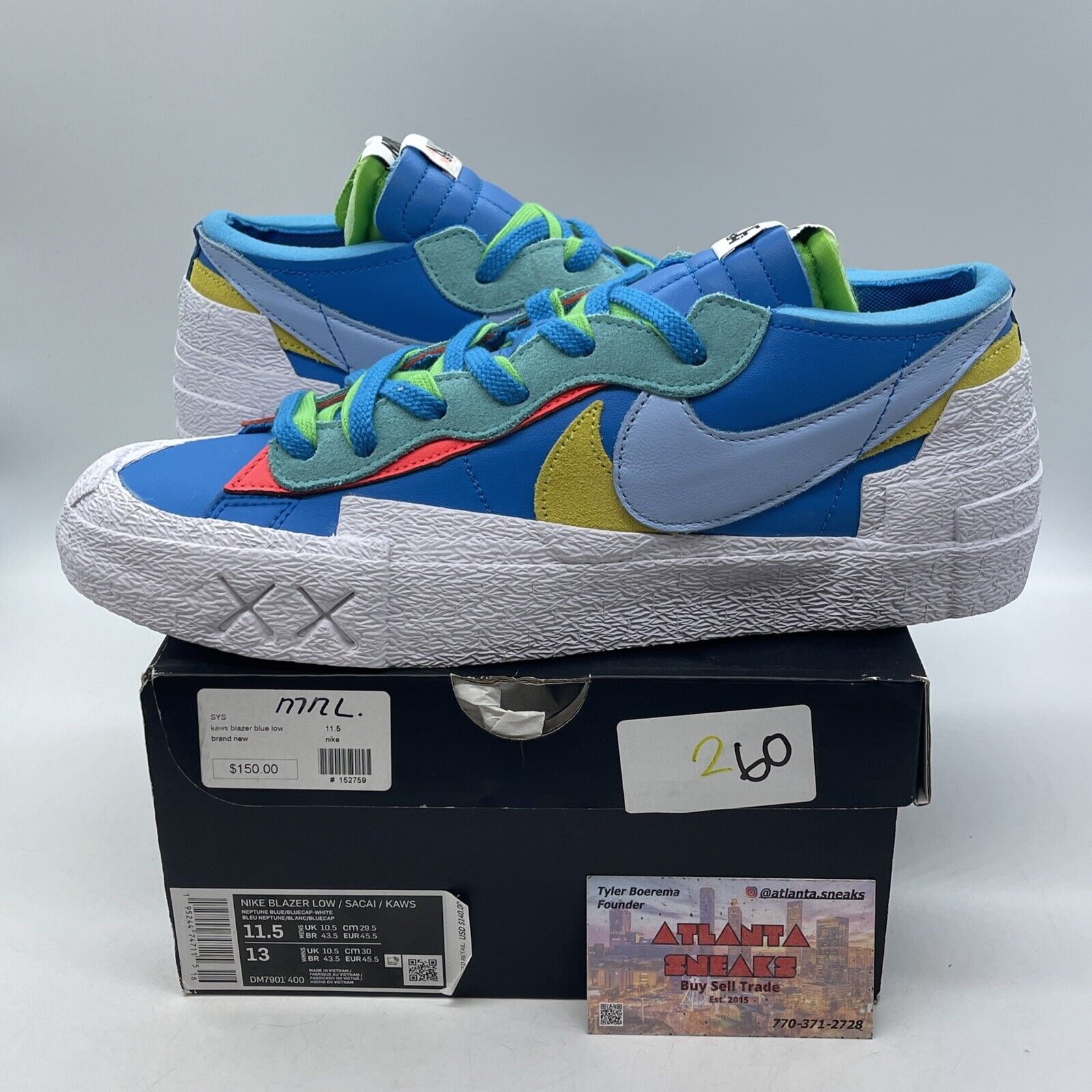 Size 11.5 - Nike KAWS x sacai x Blazer Low Neptune Blue Leather (DM7901-400)